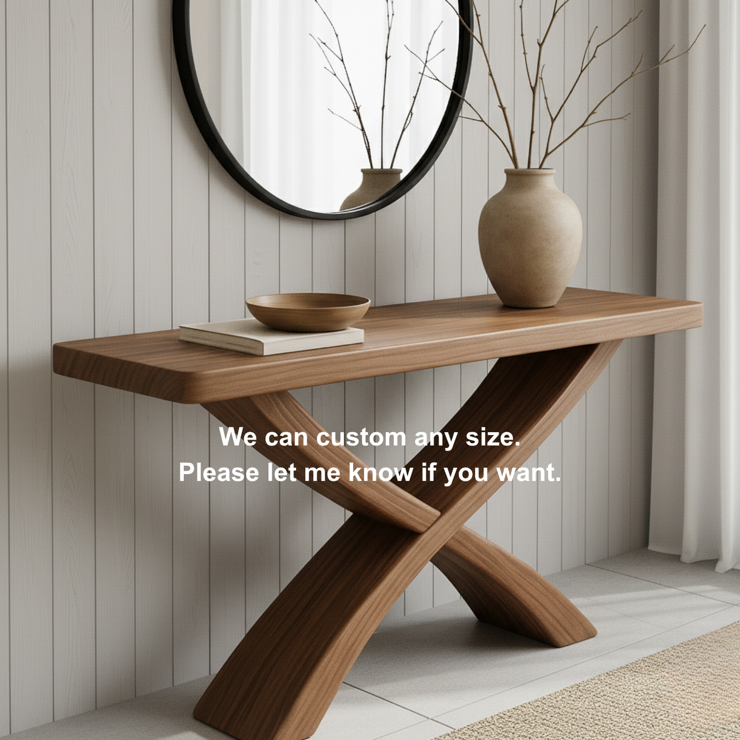 Handcrafted Solid Wood Console Table – Sculptural Cross-Leg Design for Modern Japandi Interiors Kitchnce