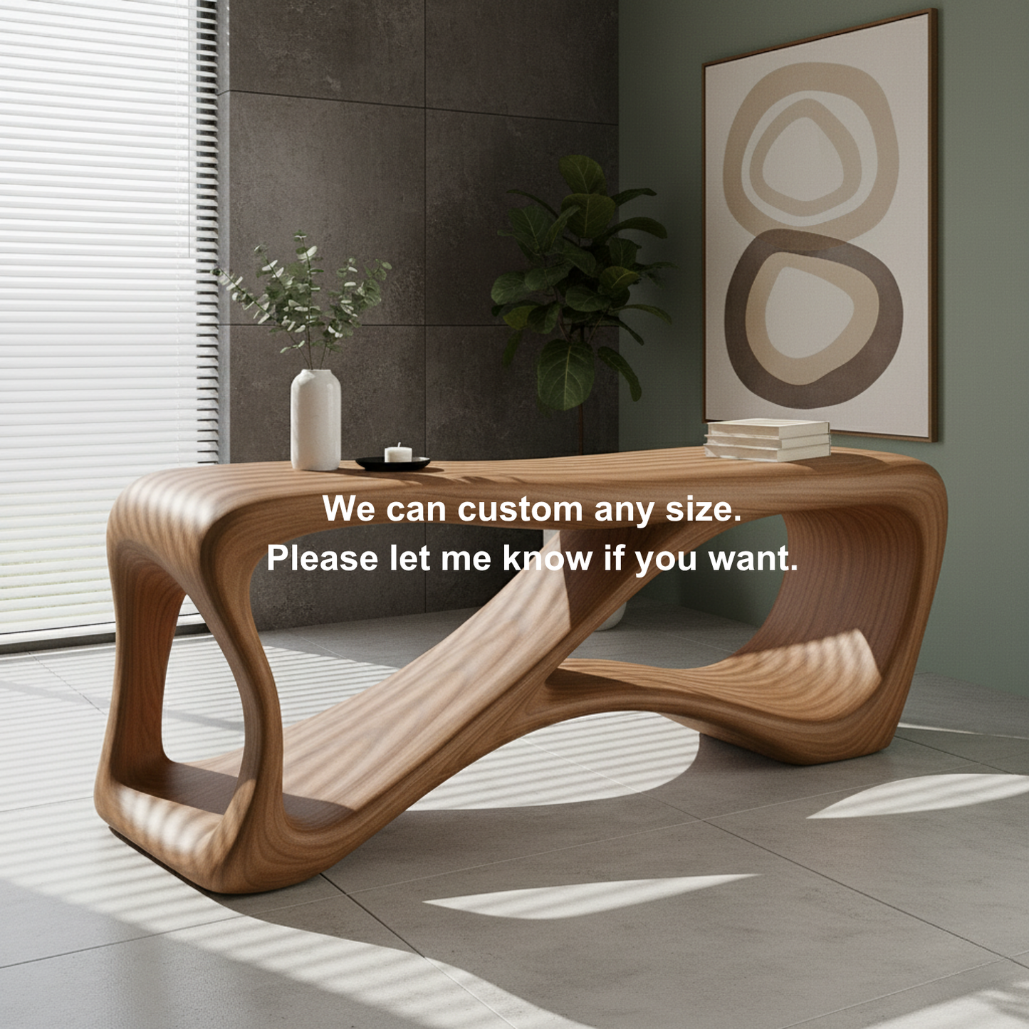 Handcrafted Sculptural Solid Wood Console Table – Contemporary Organic Flow Design for Modern Interiors Kitchnce