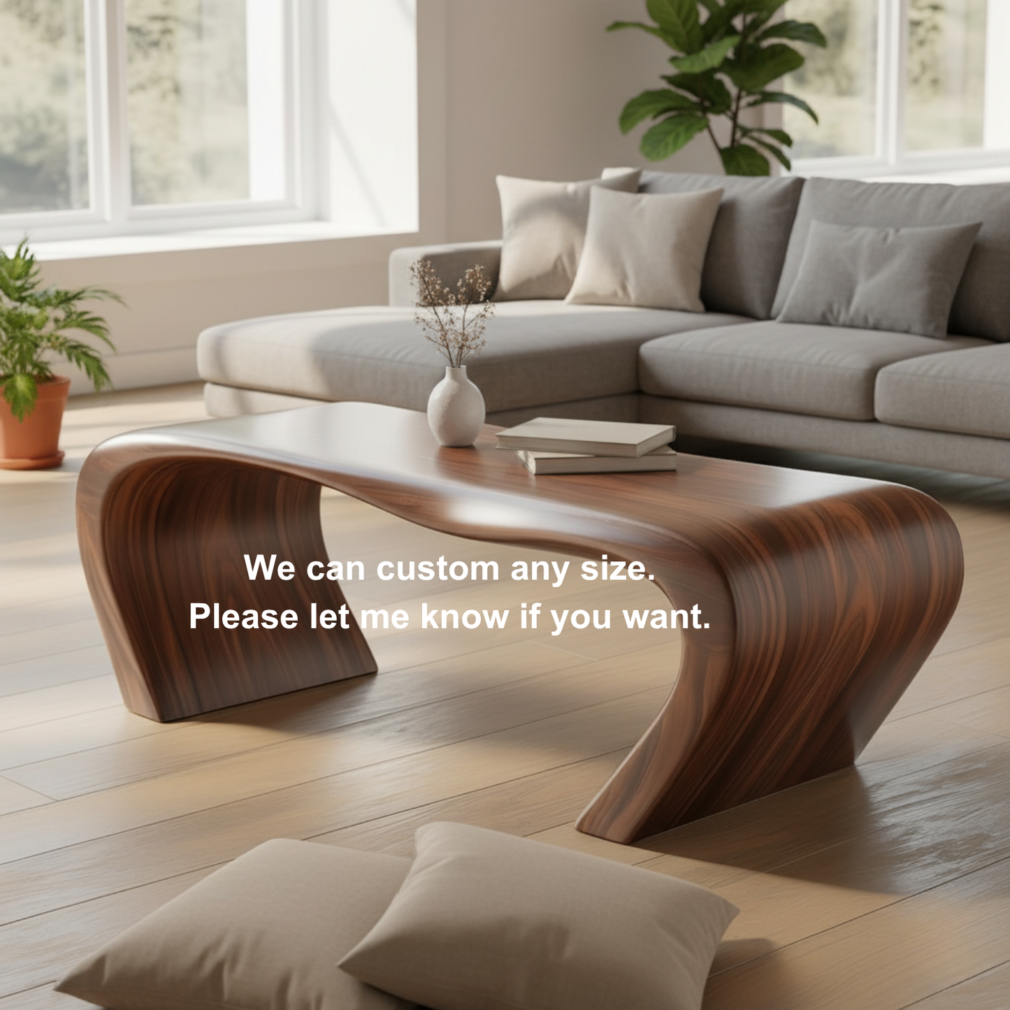 Handcrafted Sculptural Solid Wood Coffee Table – Organic Curved Design for Modern Living Room Kitchnce