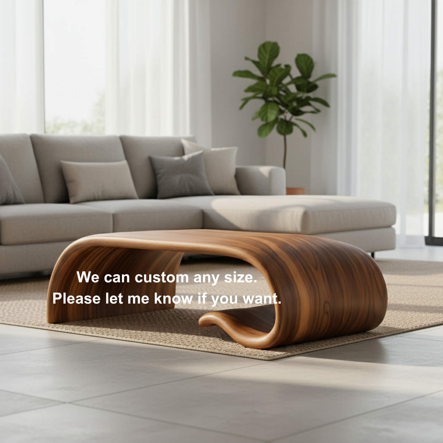 Handcrafted Sculptural Solid Wood Coffee Table – Flowing Organic Curve Design for Modern Interiors Kitchnce