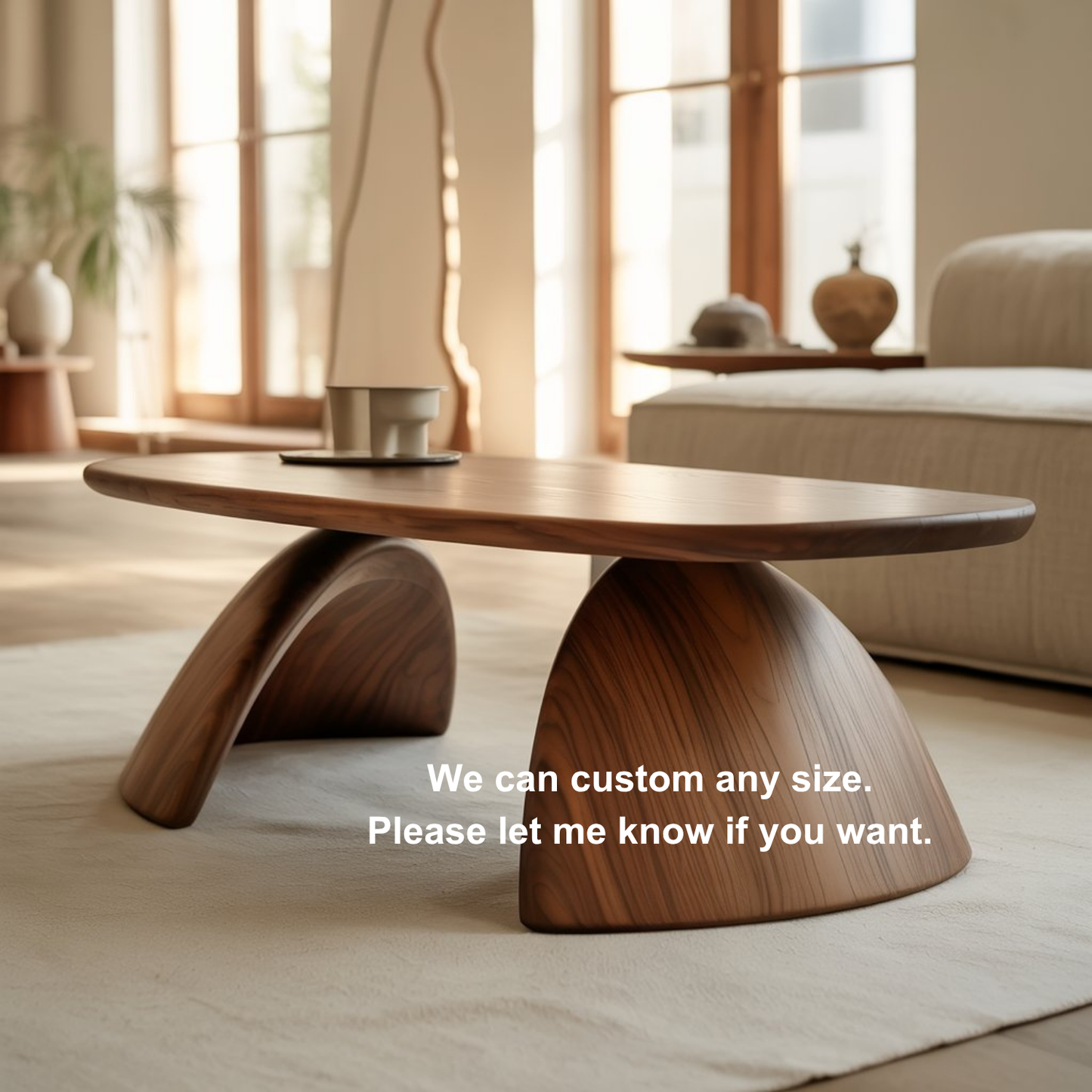 Handcrafted Sculptural Solid Wood Coffee Table – Dual Arch Base for Modern Organic Interiors Kitchnce