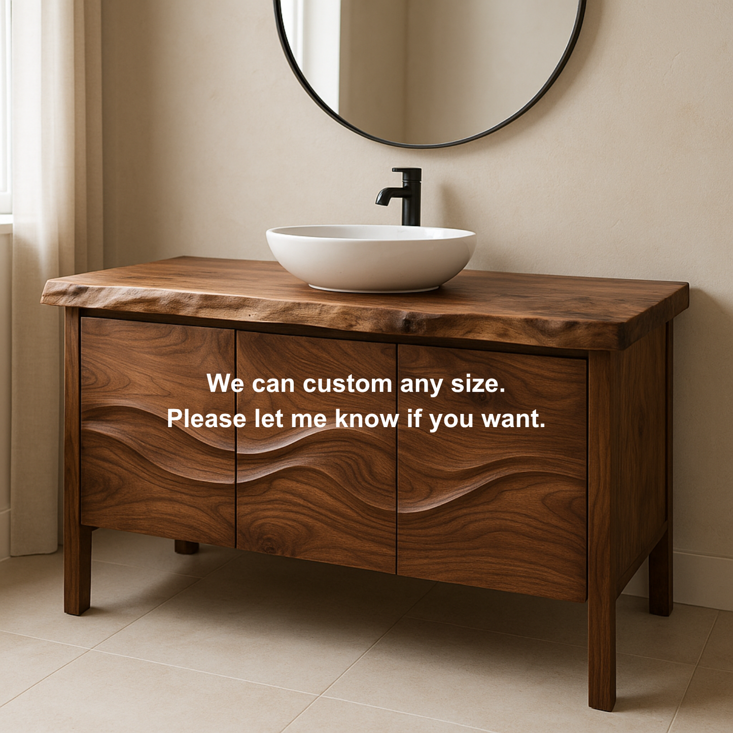 Handcrafted Solid Wood Bathroom Vanity – Live Edge Organic Wavefront Design Kitchnce