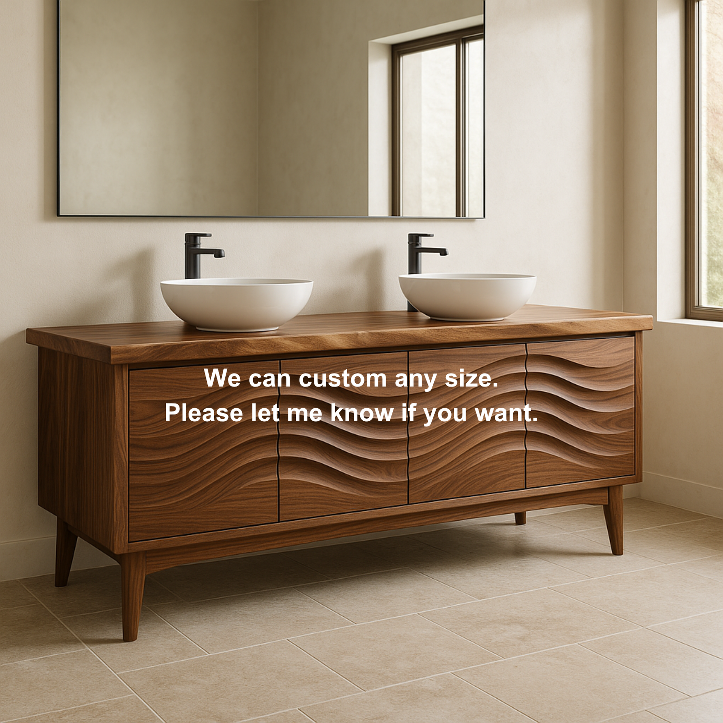 Handcrafted Solid Wood Double Sink Vanity – Modern Organic Wavefront Design Kitchnce