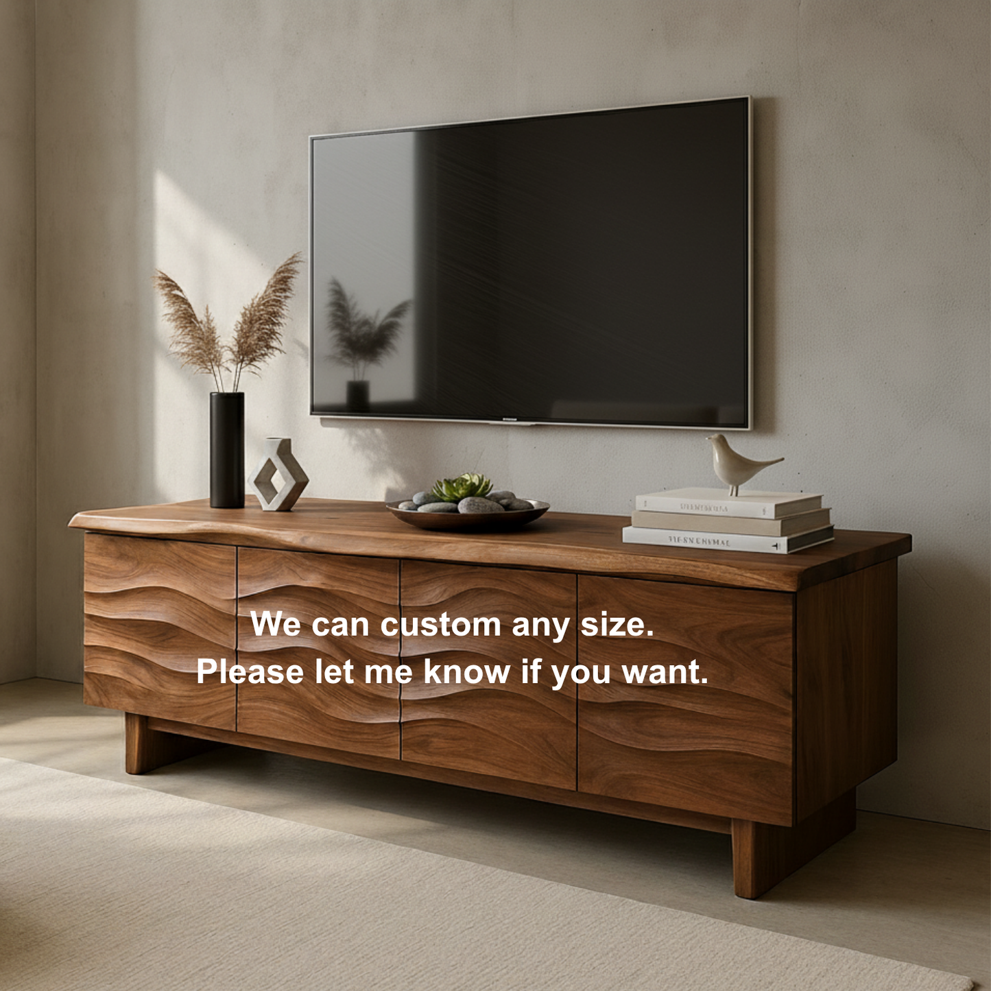 Handcrafted Solid Wood Wavefront TV Stand – Organic Modern Sculptural Console Kitchnce