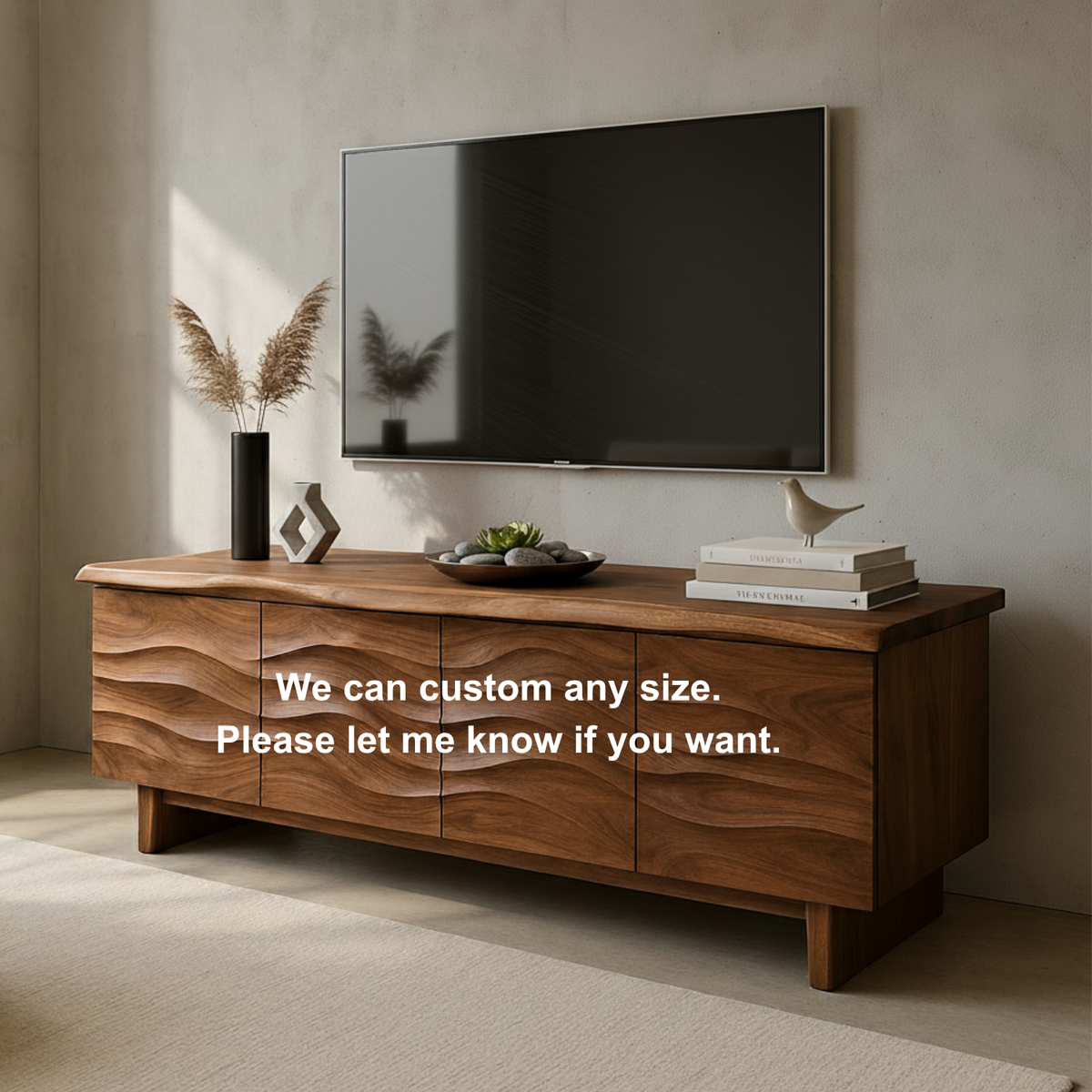 Handcrafted Solid Wood Wavefront TV Stand – Organic Modern Sculptural Console Kitchnce