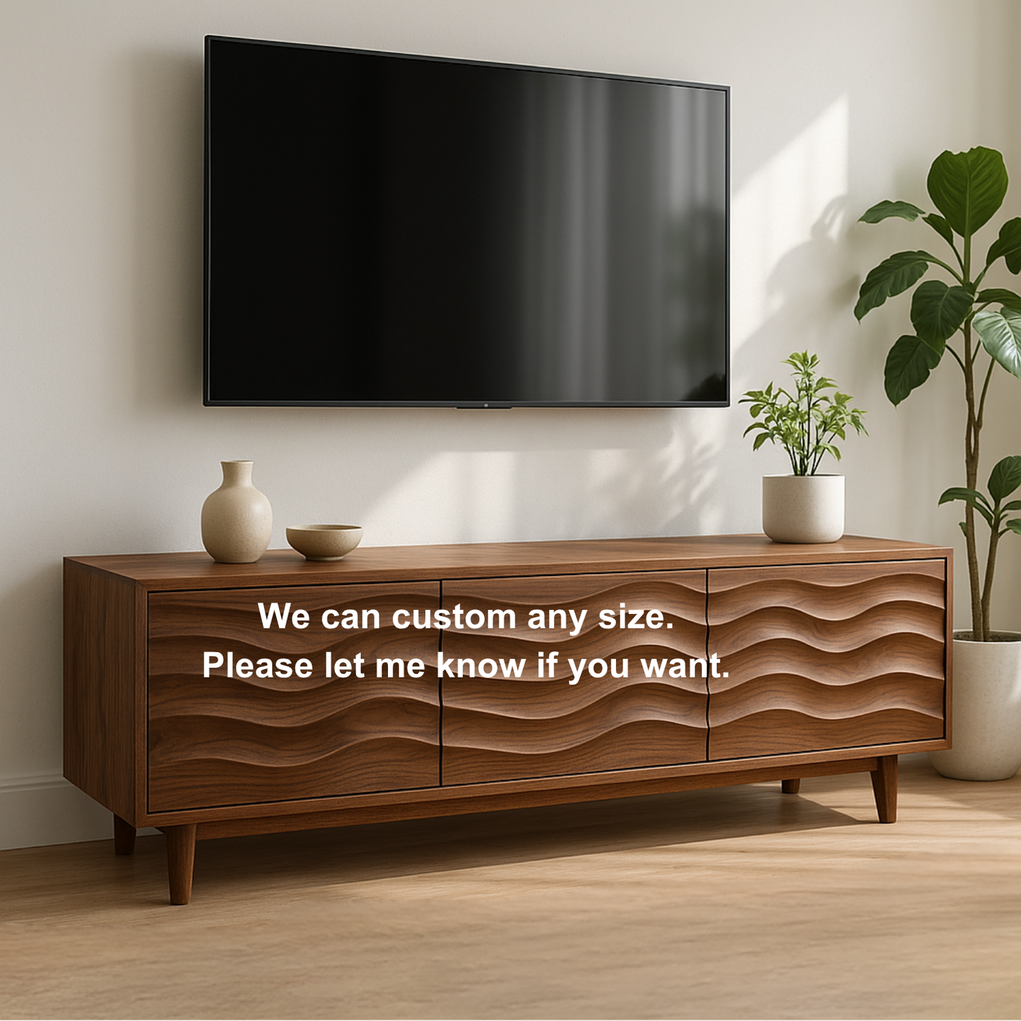 Handcrafted Solid Wood Wave TV Stand – Modern Sculptural Media Console Kitchnce