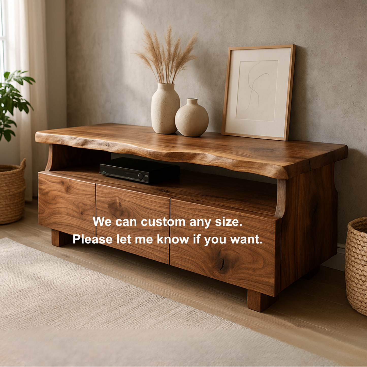 Handcrafted Solid Wood Live Edge TV Stand – Organic Modern Media Console Kitchnce