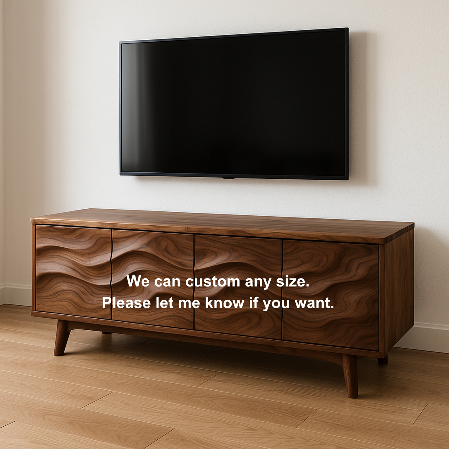 Handcrafted Solid Wood Wavefront TV Stand – Modern Sculptural Media Console Kitchnce