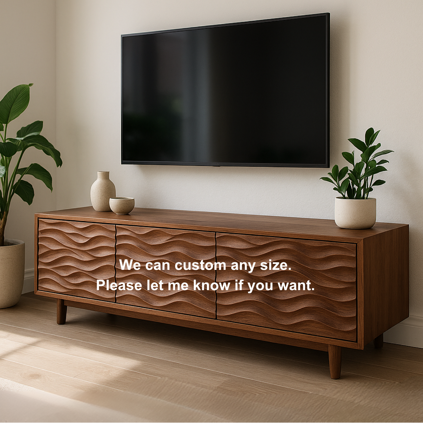 Handcrafted Solid Wood Wavefront TV Stand – Modern Sculptural Media Console Kitchnce