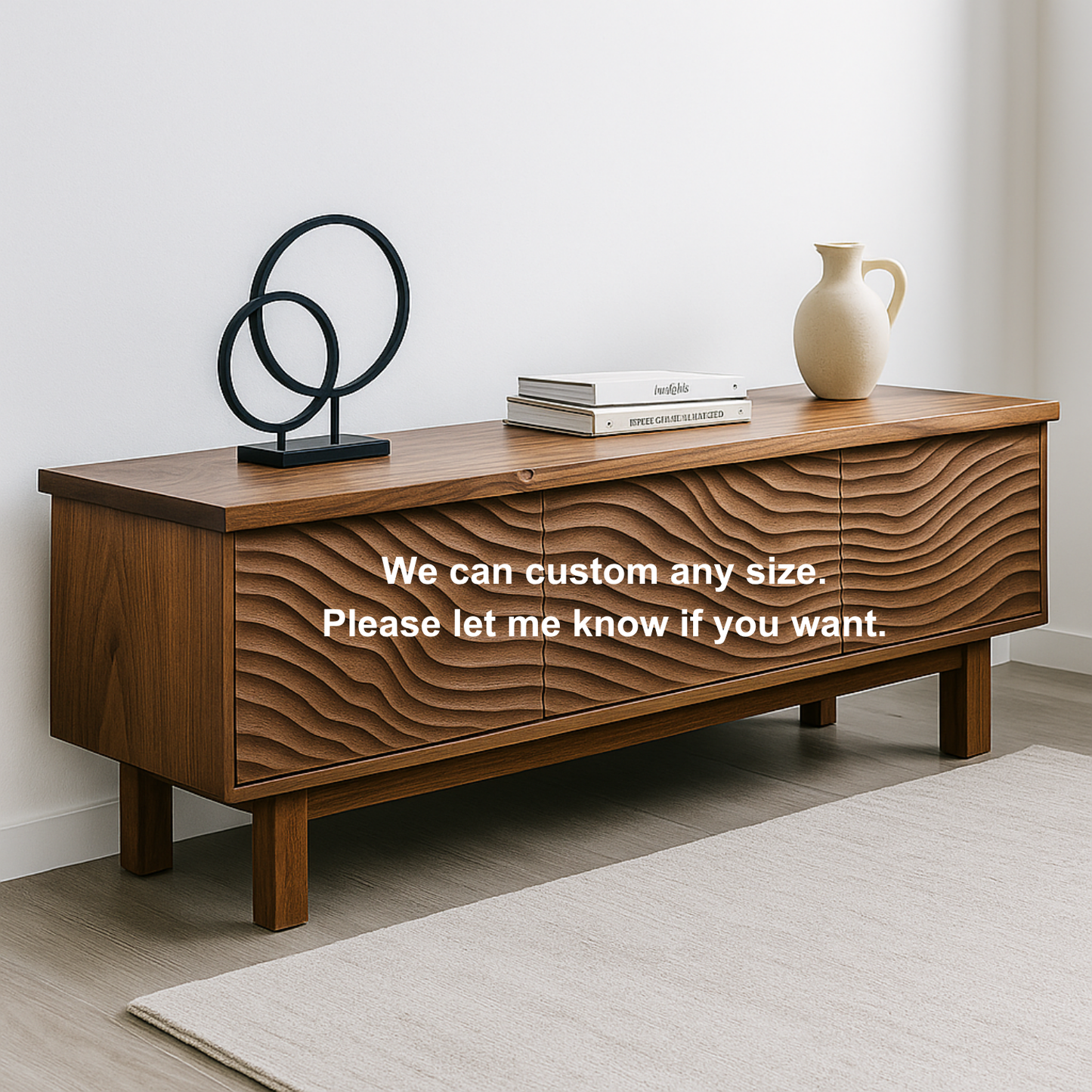 Handcrafted Solid Wood TV Stand – Sculptural Wavefront Media Console for Modern Living Room Kitchnce