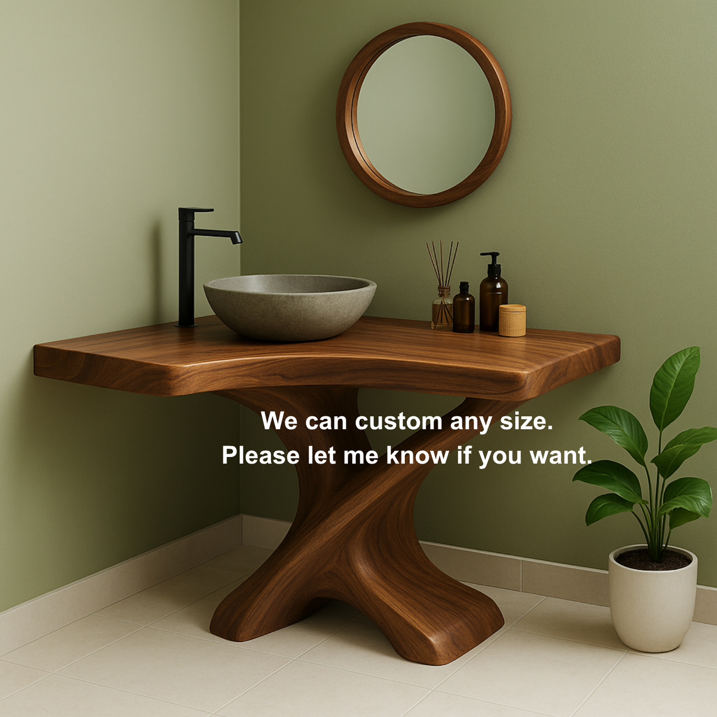 Handcrafted Solid Wood Bathroom Vanity – Organic Sculptural Flow Design Kitchnce