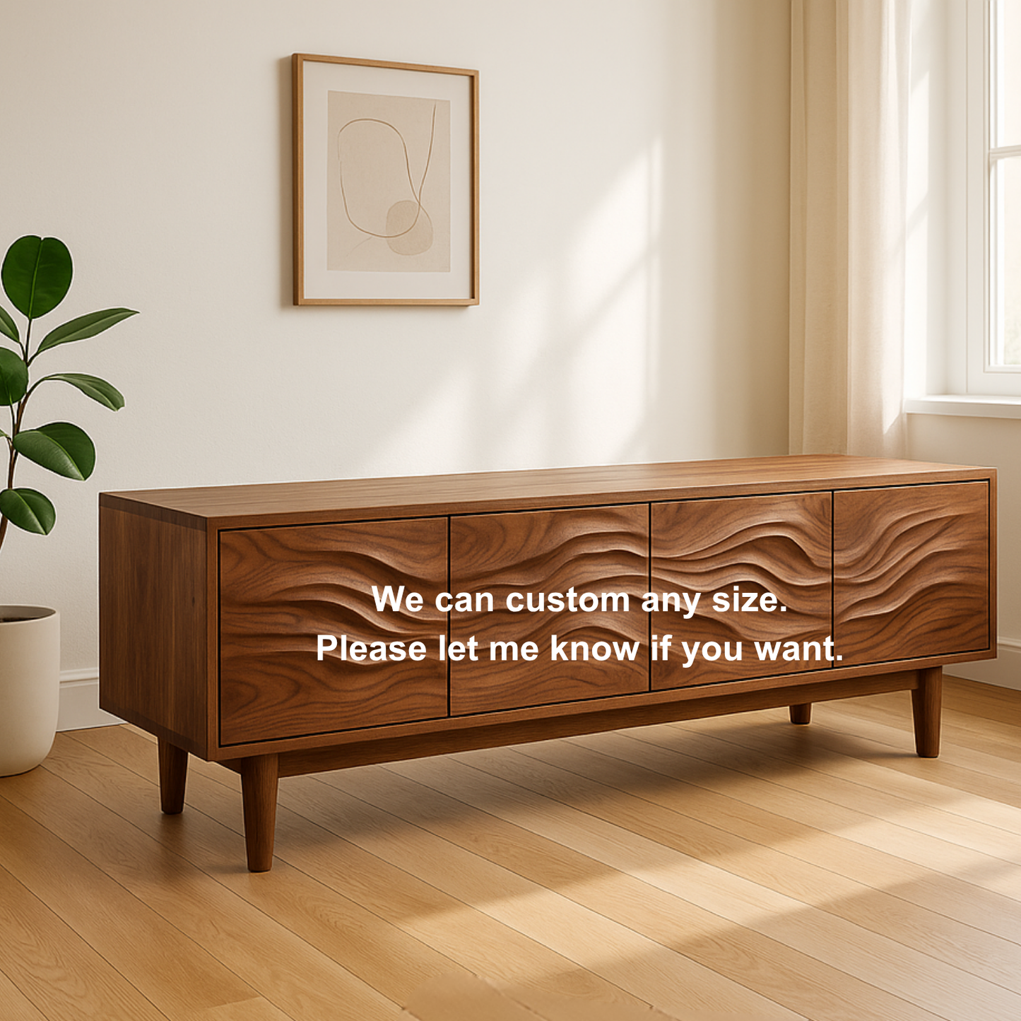 Handcrafted Solid Wood Wavefront TV Stand – Modern Sculptural Media Console Kitchnce