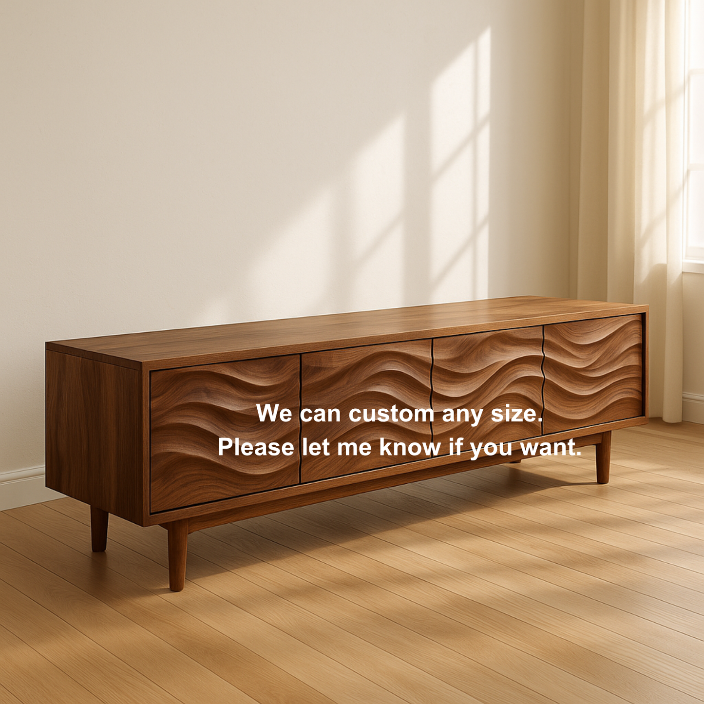 Handcrafted Solid Wood Wavefront TV Stand – Modern Sculptural Media Console Kitchnce