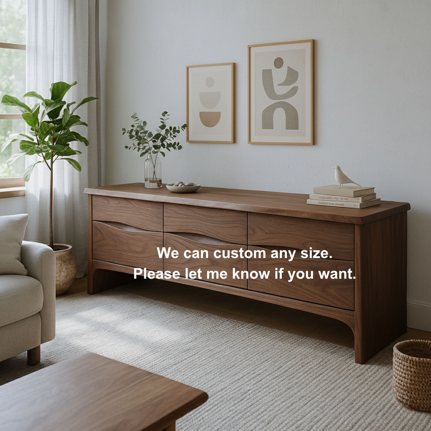 Handcrafted Solid Wood Wave Drawer Sideboard – Modern Organic TV Stand Kitchnce