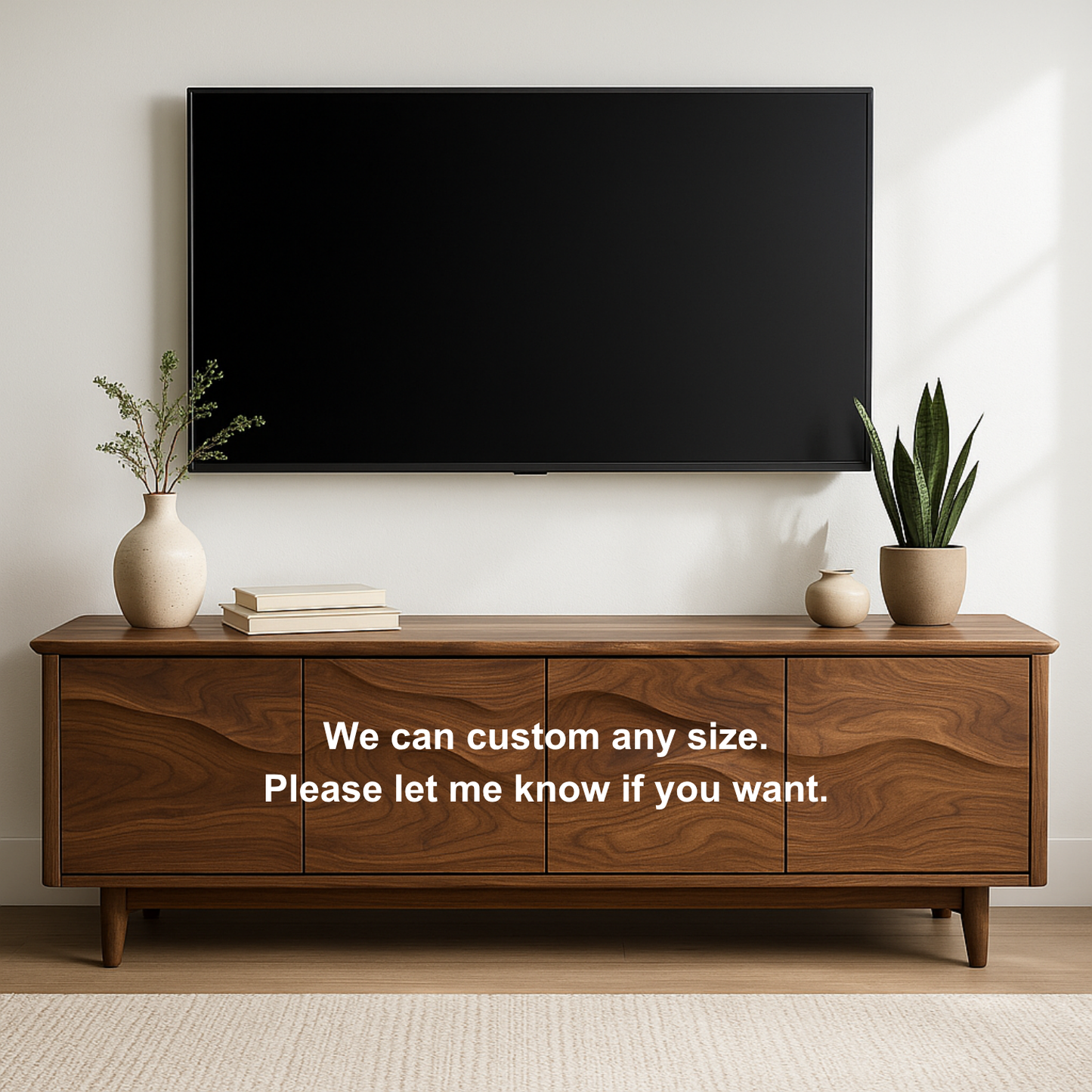 Handcrafted Solid Wood TV Stand – Modern Organic Media Console with Flow Pattern Kitchnce