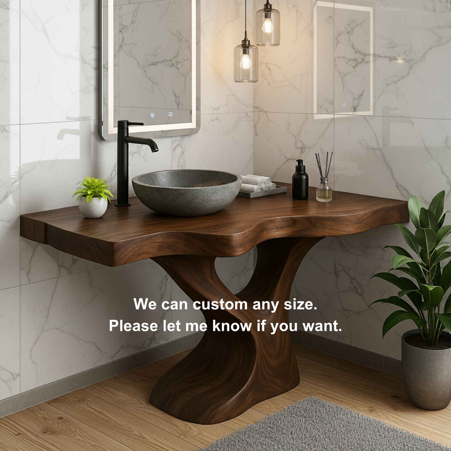 Handcrafted Solid Wood Bathroom Vanity – Modern Organic Sculptural Twist Design Kitchnce