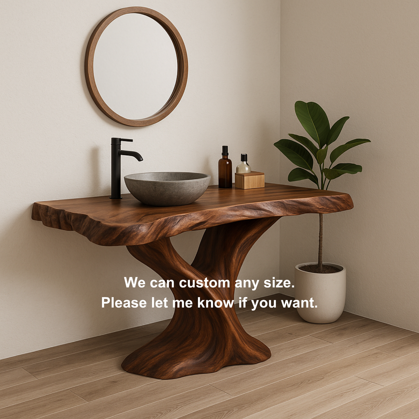 Handcrafted Solid Wood Live Edge Bathroom Vanity – Organic Sculptural Twist Design Kitchnce