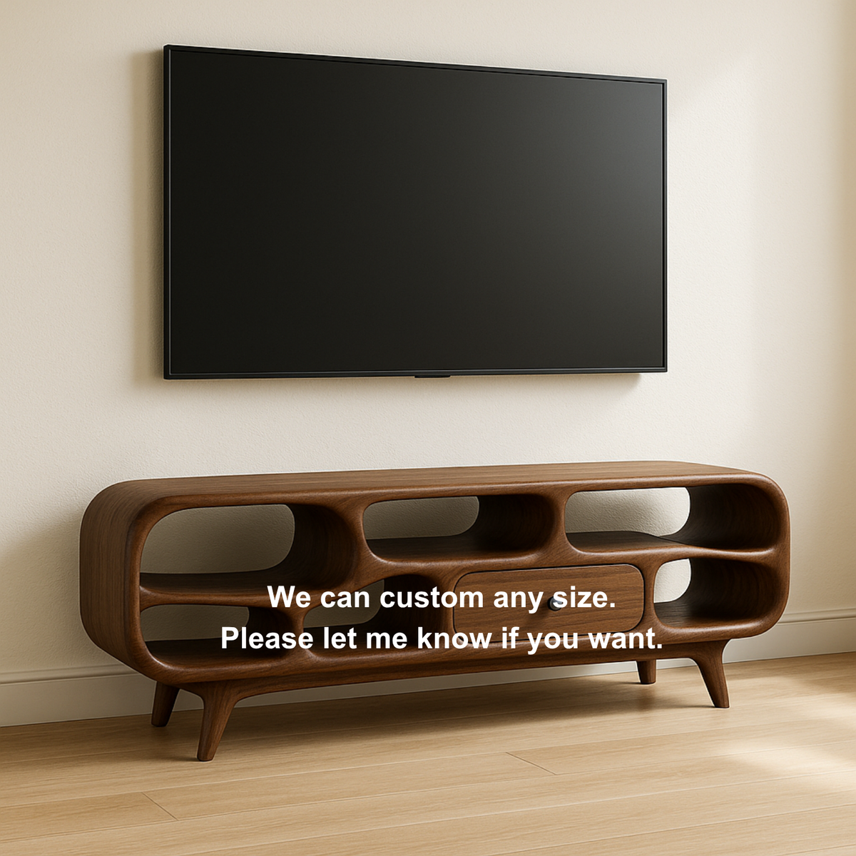 Handcrafted Solid Wood TV Stand – Sculptural Retro Minimal Organic Design