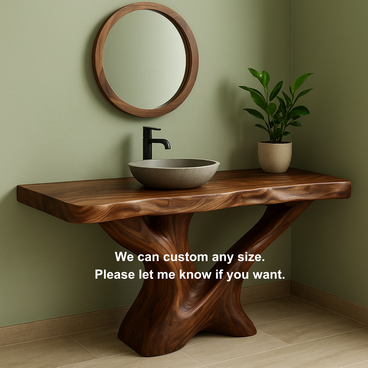 Handcrafted Solid Wood Bathroom Vanity – Sculptural Root Flow Organic Design