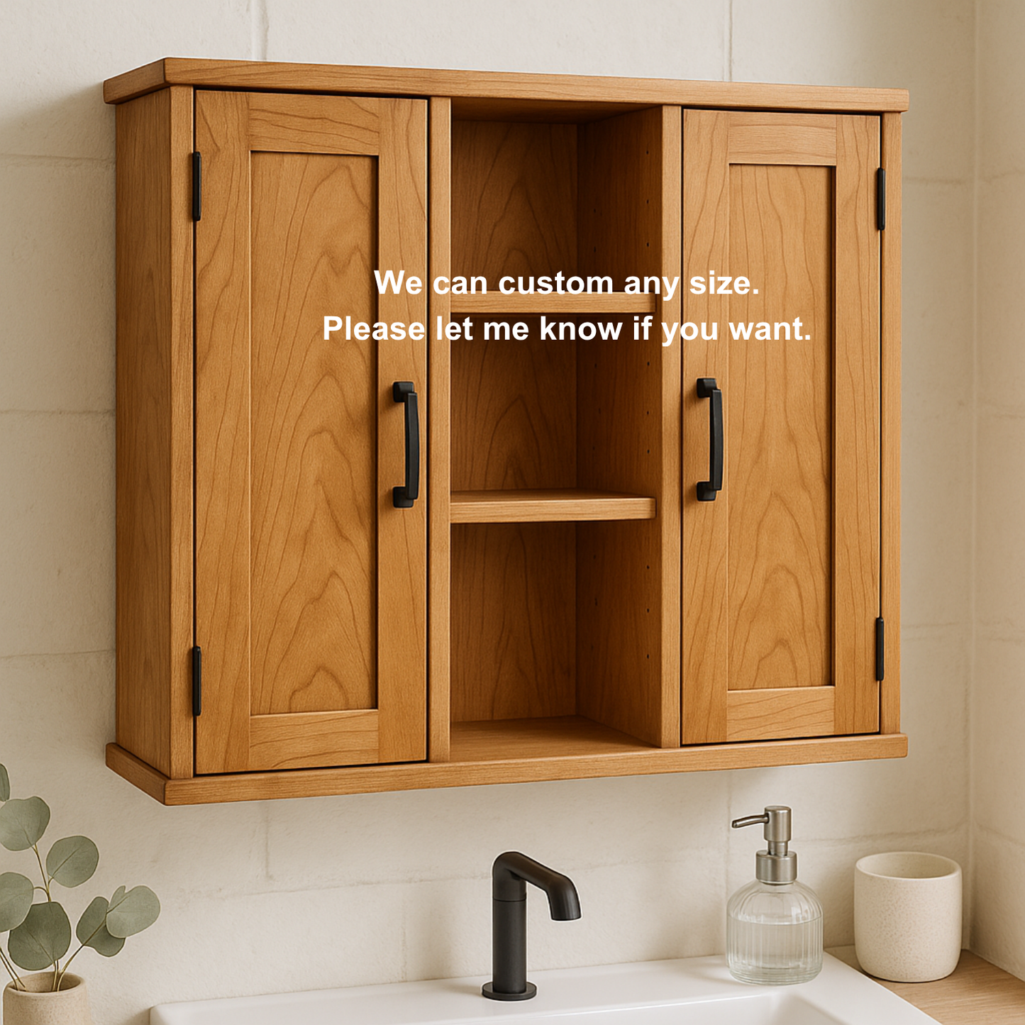 Handcrafted Solid Wood Wall Cabinet with Double Doors and Open Shelves Kitchnce