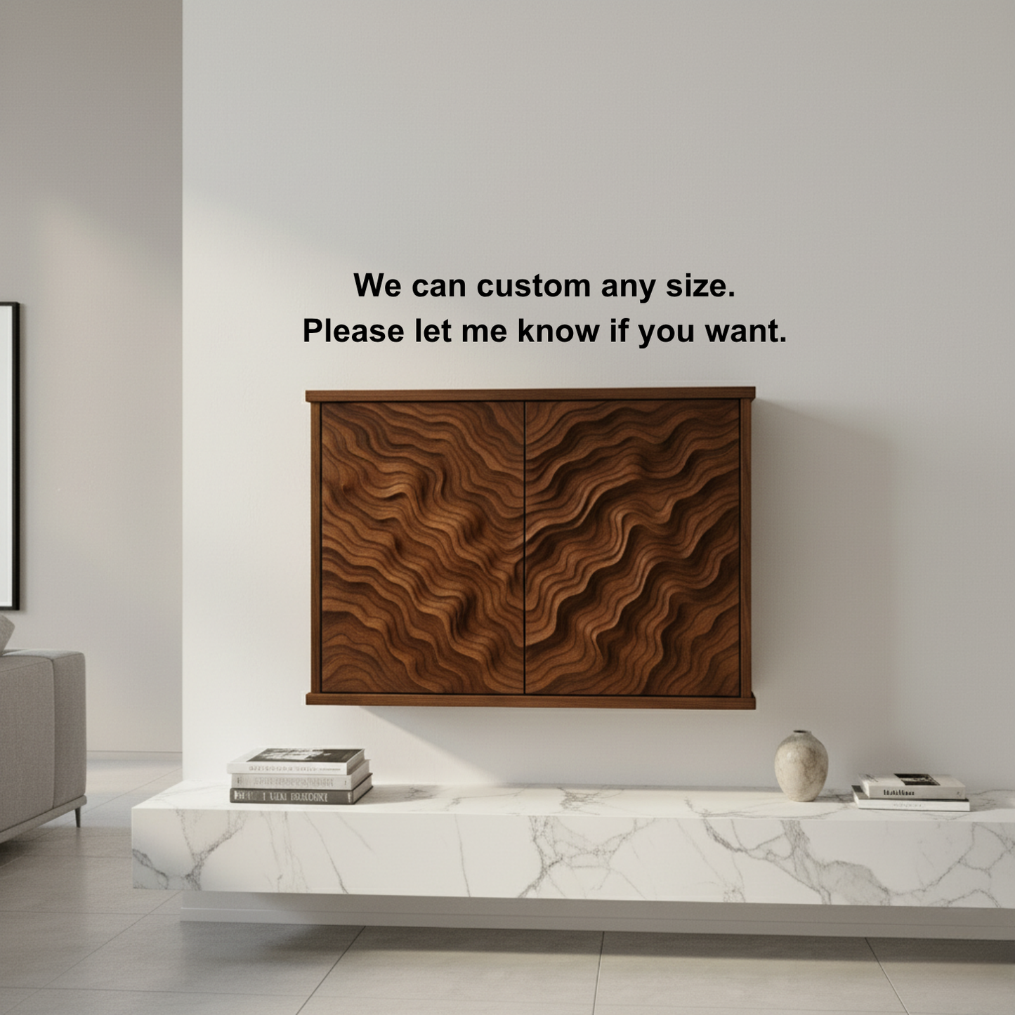 Handcrafted Solid Wood Wave Wall Cabinet with Sculpted Doors for Modern Interiors Kitchnce