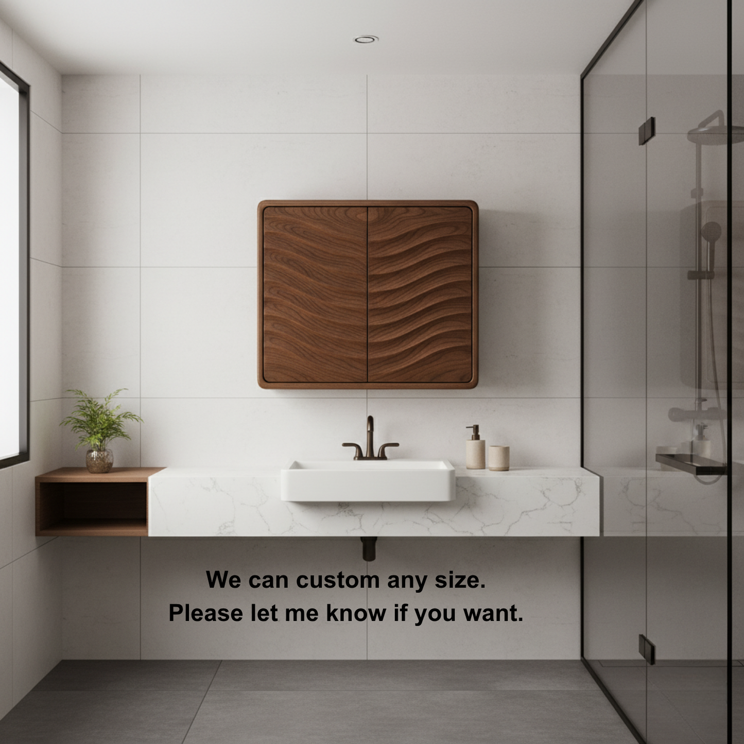 Handcrafted Solid Wood Curved Ripple Wall Cabinet for Modern Bathrooms Kitchnce