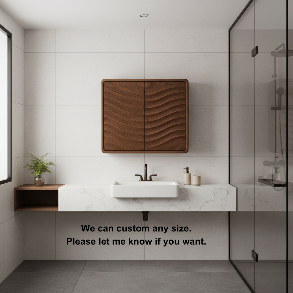 Handcrafted Solid Wood Curved Ripple Wall Cabinet for Modern Bathrooms Kitchnce