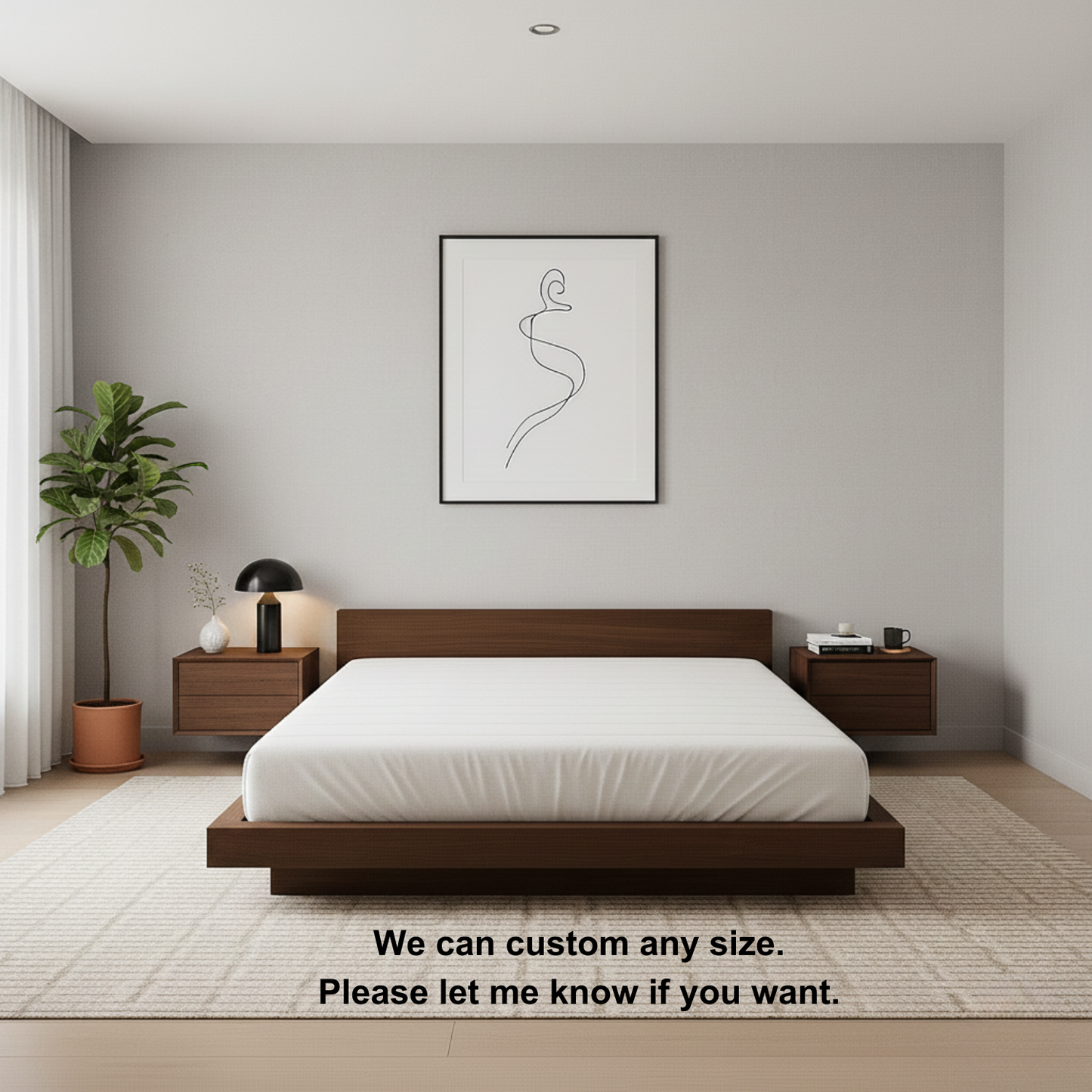 Handcrafted Solid Wood Platform Bed with Minimalist Headboard for Modern Bedrooms Kitchnce