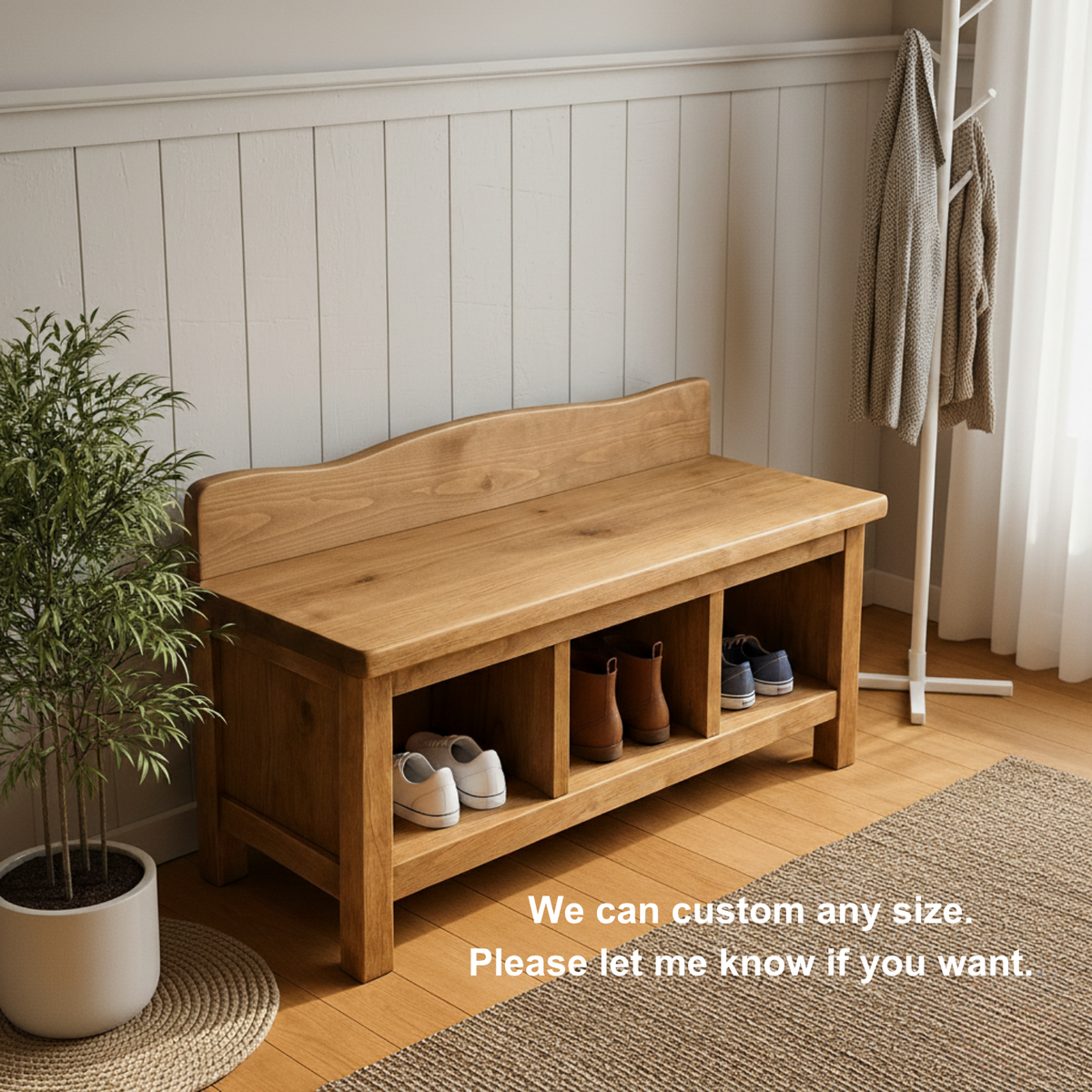 Handcrafted Solid Wood Entryway Bench – Natural Finish Storage Shoe Bench Kitchnce