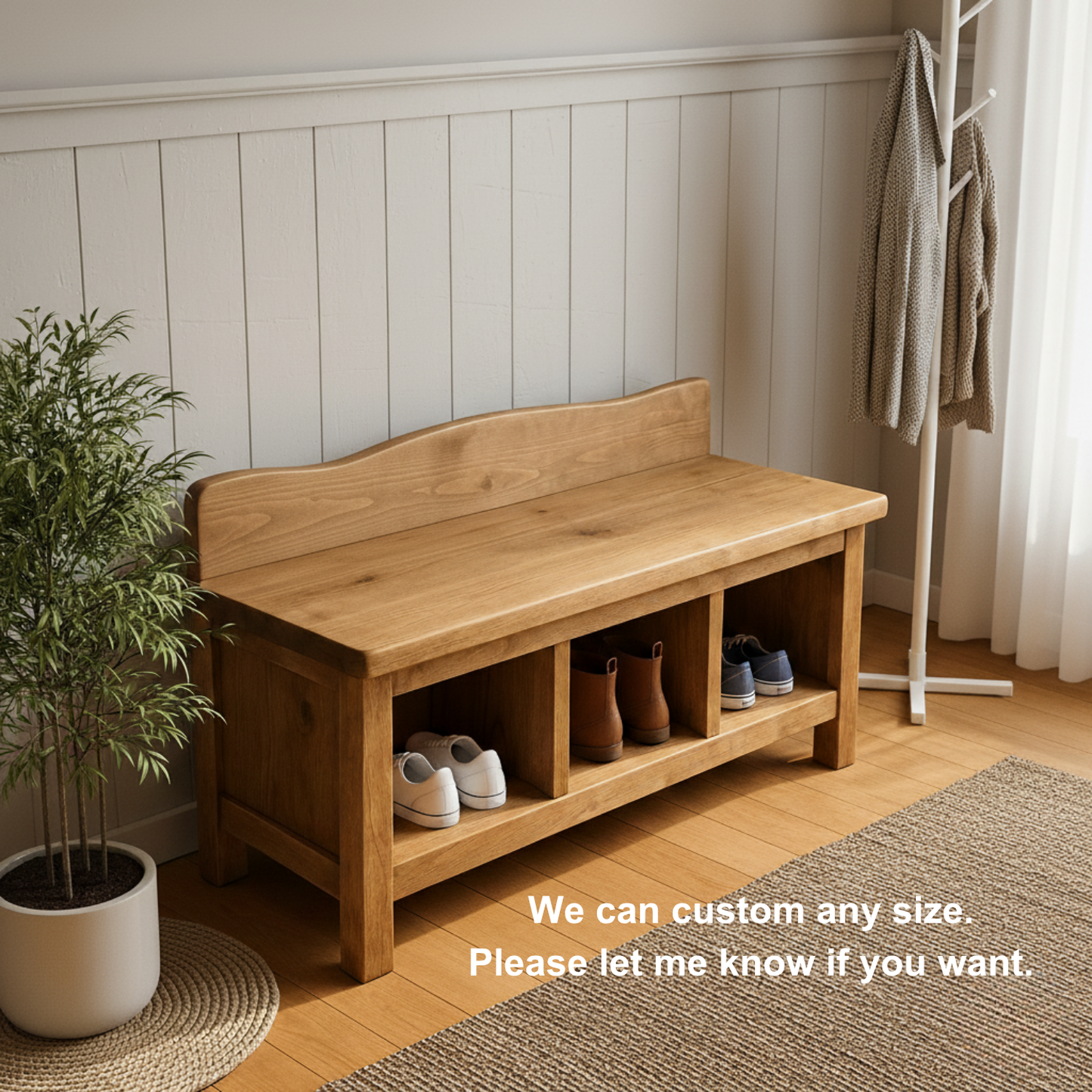 Handcrafted Solid Wood Entryway Bench – Natural Finish Storage Shoe Bench Kitchnce