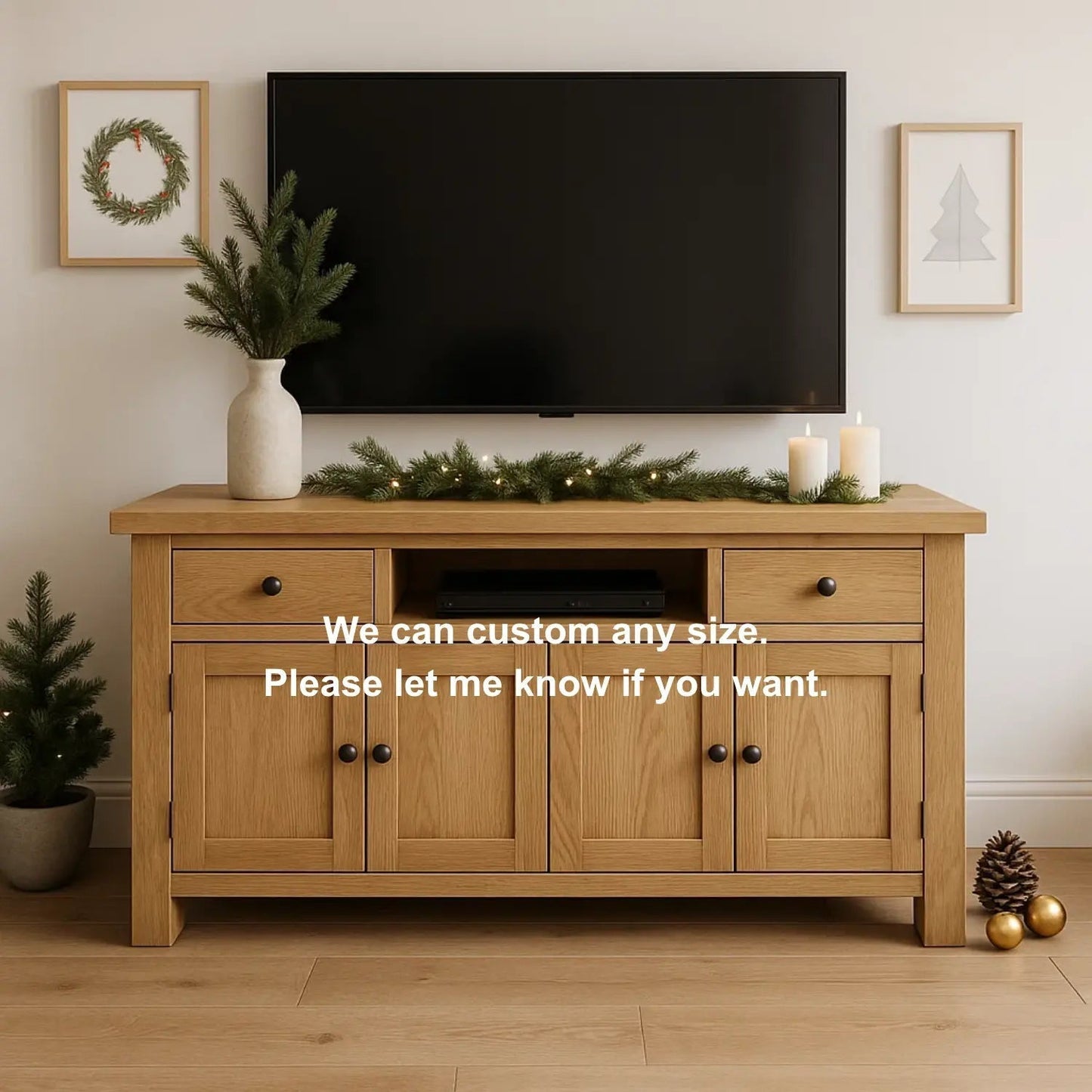 Handcrafted Solid Wood TV Stand – Rustic Farmhouse Media Console with Drawers and Cabinets for Cozy Living Room Kitchnce