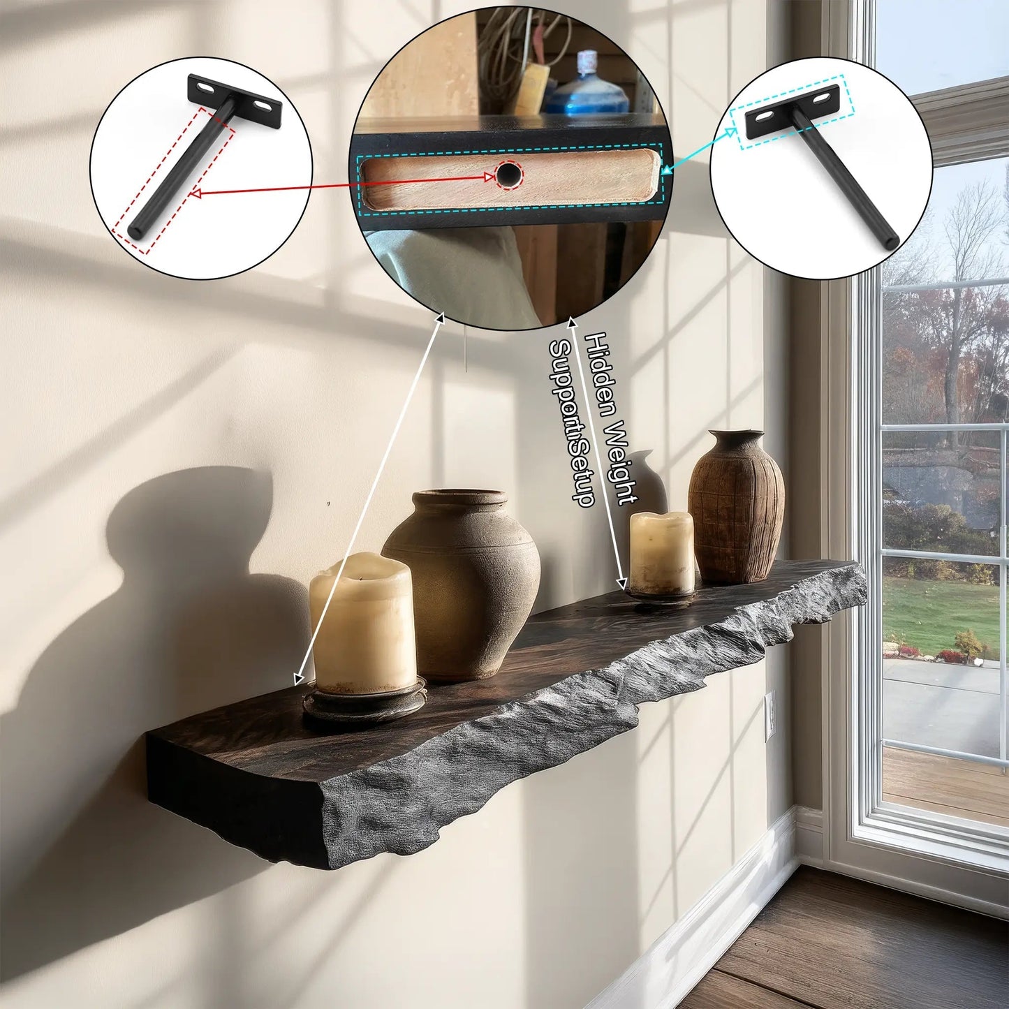 Darmore Handcrafted Solid Wood Floating Shelf SPA635210 Kitchnce