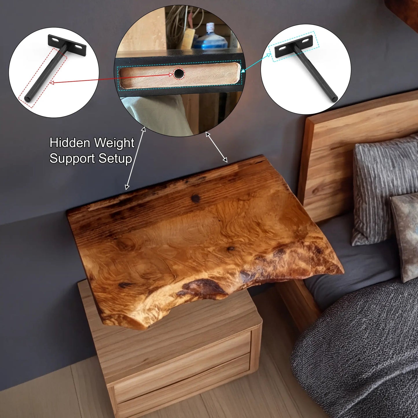 Dovren Live Edge Solid Wood Floating Shelf SPA243678 Kitchnce