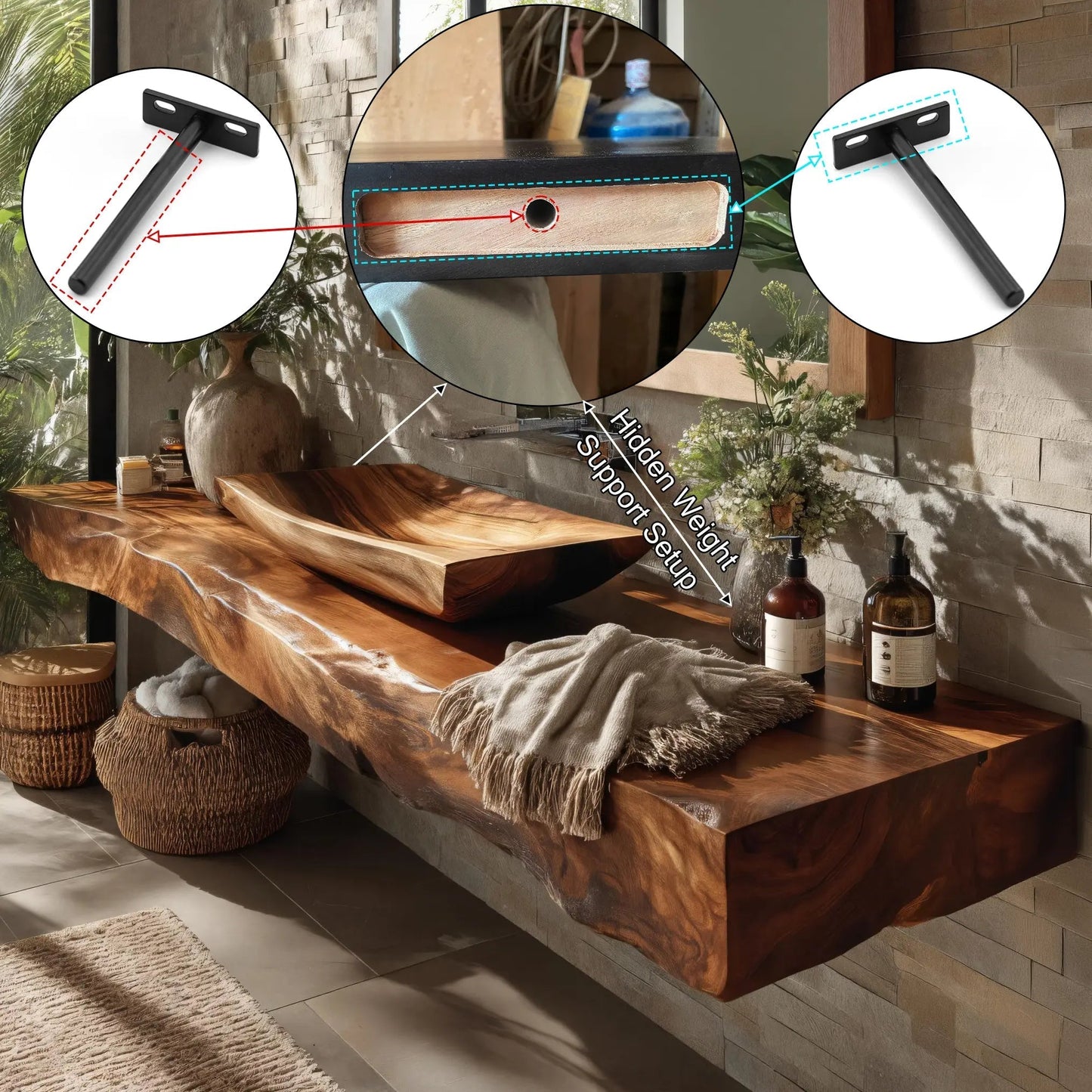Dravelle Live Edge Solid Wood Floating Bathroom Vanity SPA789521 Kitchnce