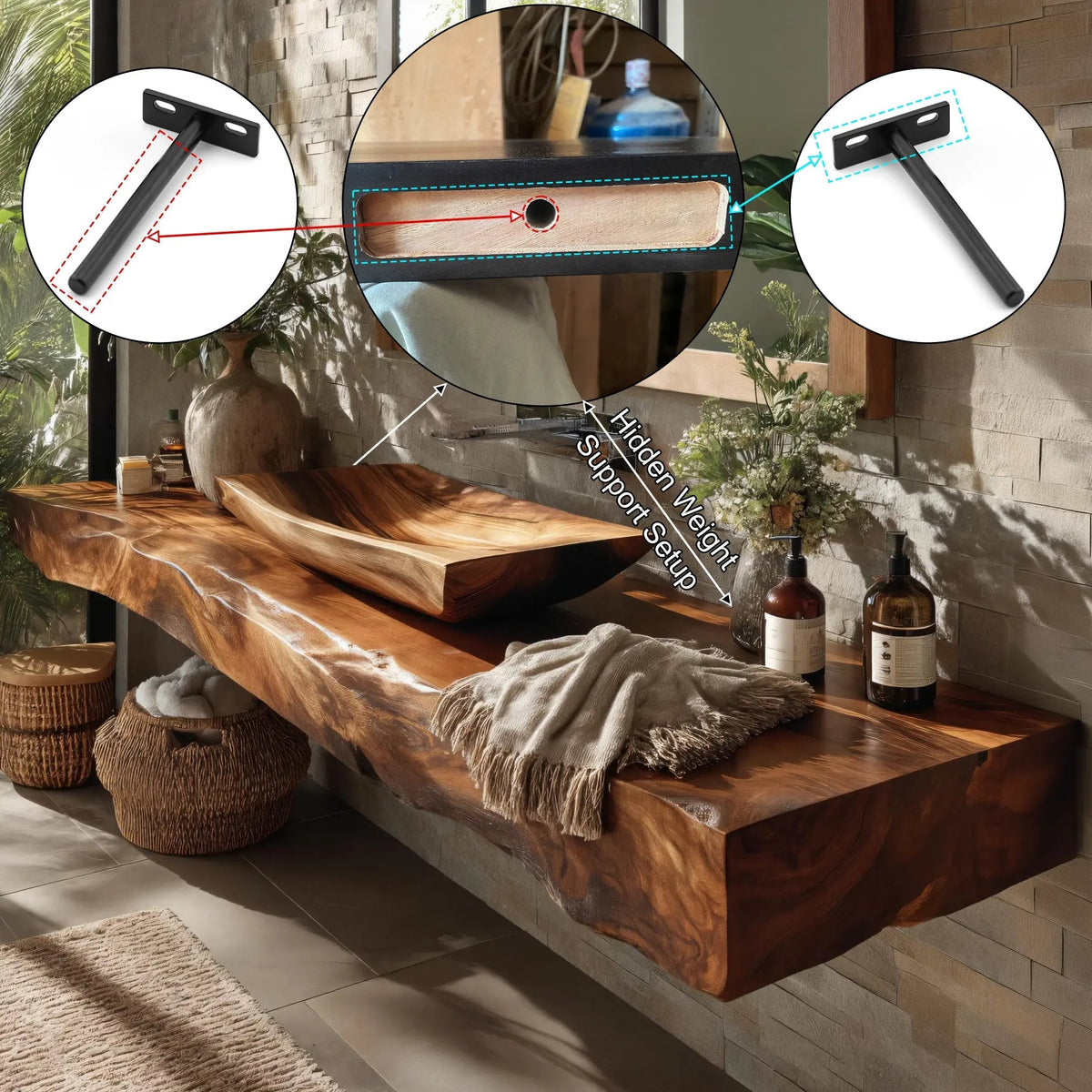 Dravelle Live Edge Solid Wood Floating Bathroom Vanity SPA789521 Kitchnce