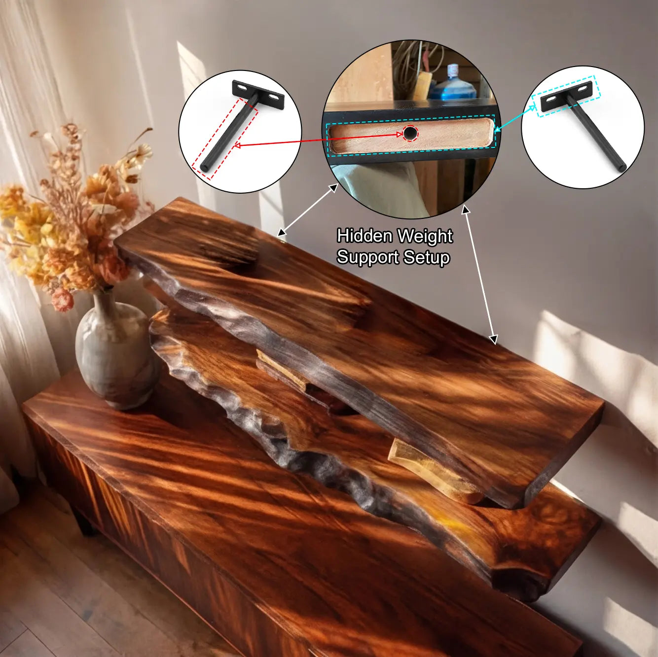 Dravon Live Edge Solid Wood Floating Shelf SPA364642 Kitchnce