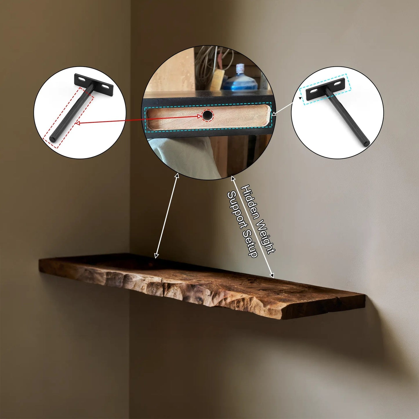Drevon Live Edge Solid Wood Floating Shelf SPA214865 Kitchnce