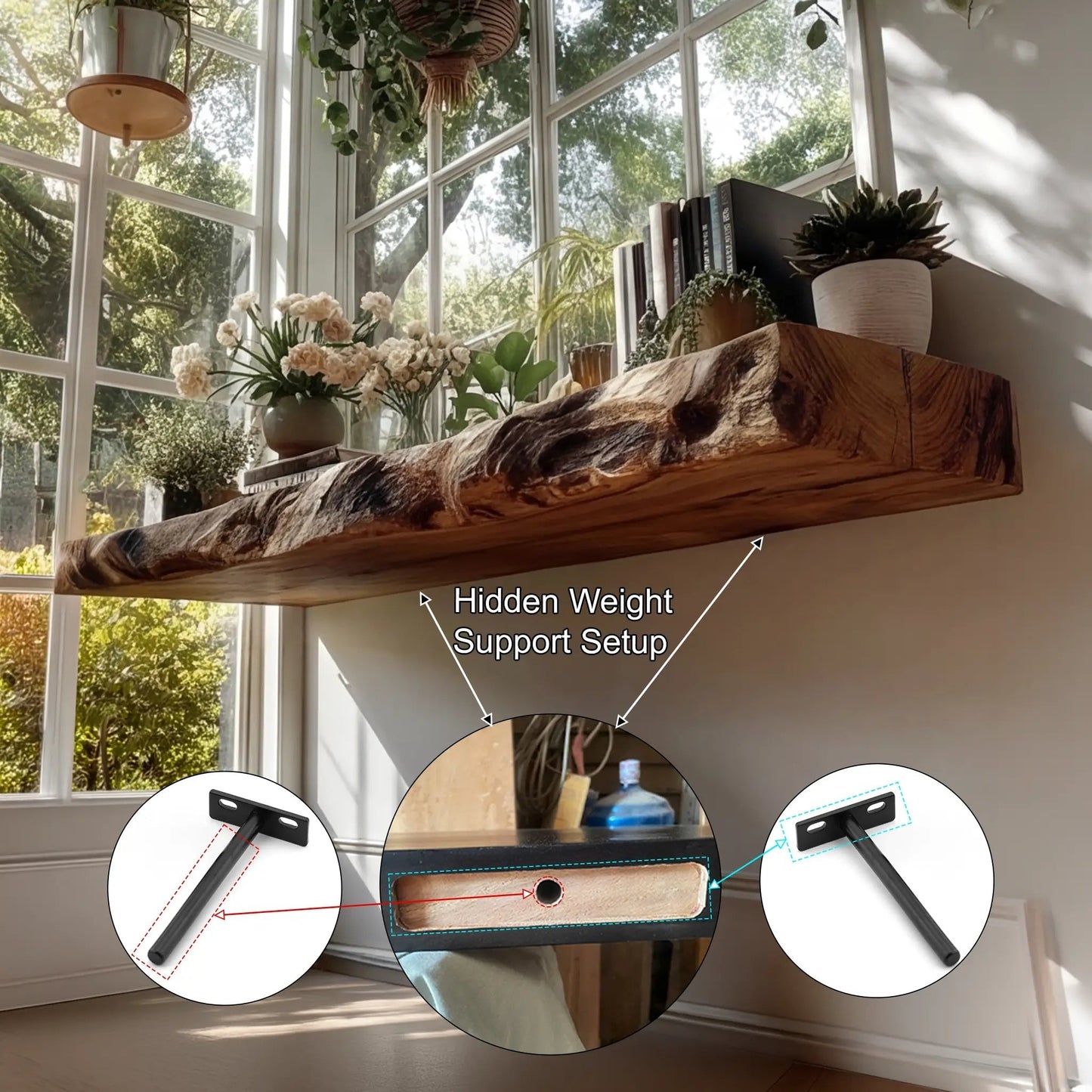 Elarion Live Edge Solid Wood Floating Shelf SPA284713 Kitchnce