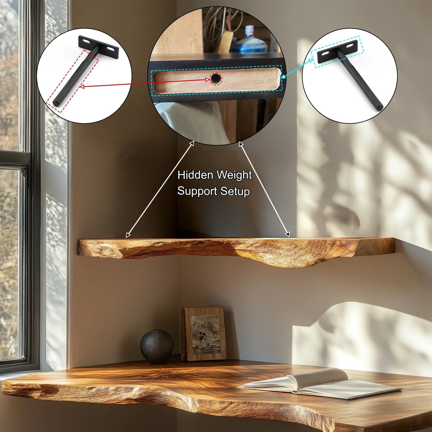 Eldorin Live Edge Solid Wood Floating Shelf SPA852820 Kitchnce