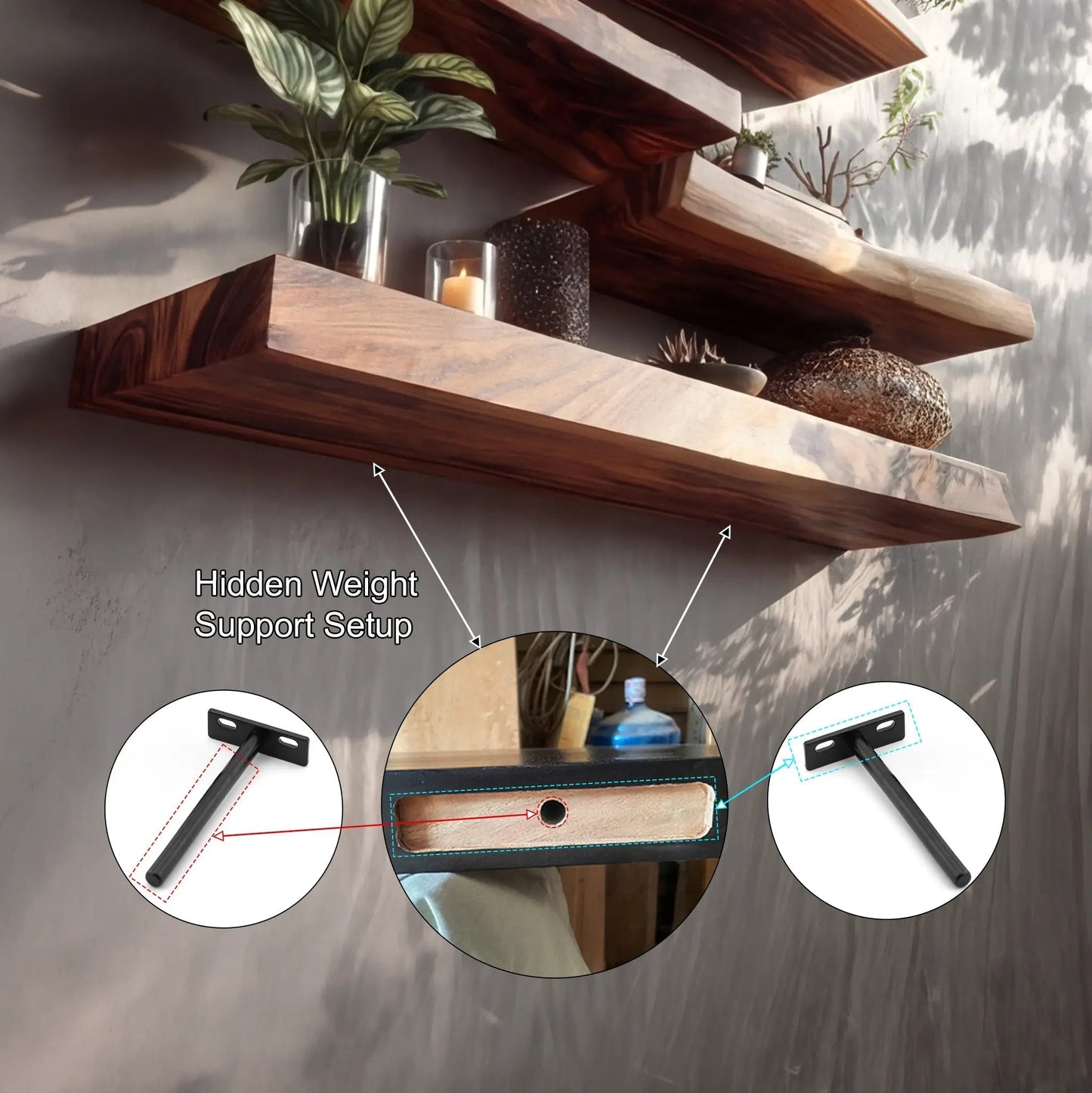 Eldran Live Edge Solid Wood Floating Shelf SPA453121 Kitchnce