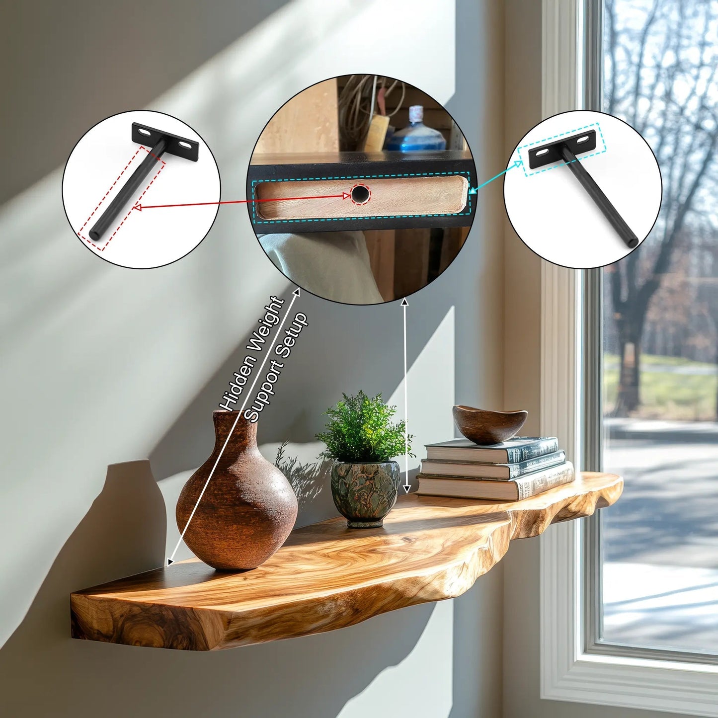 Elvaron Live Edge Solid Wood Floating Shelf SPA845621 Kitchnce