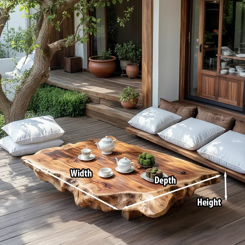 Live Edge Solid Wood Tea Table for Japanese Floor Seating