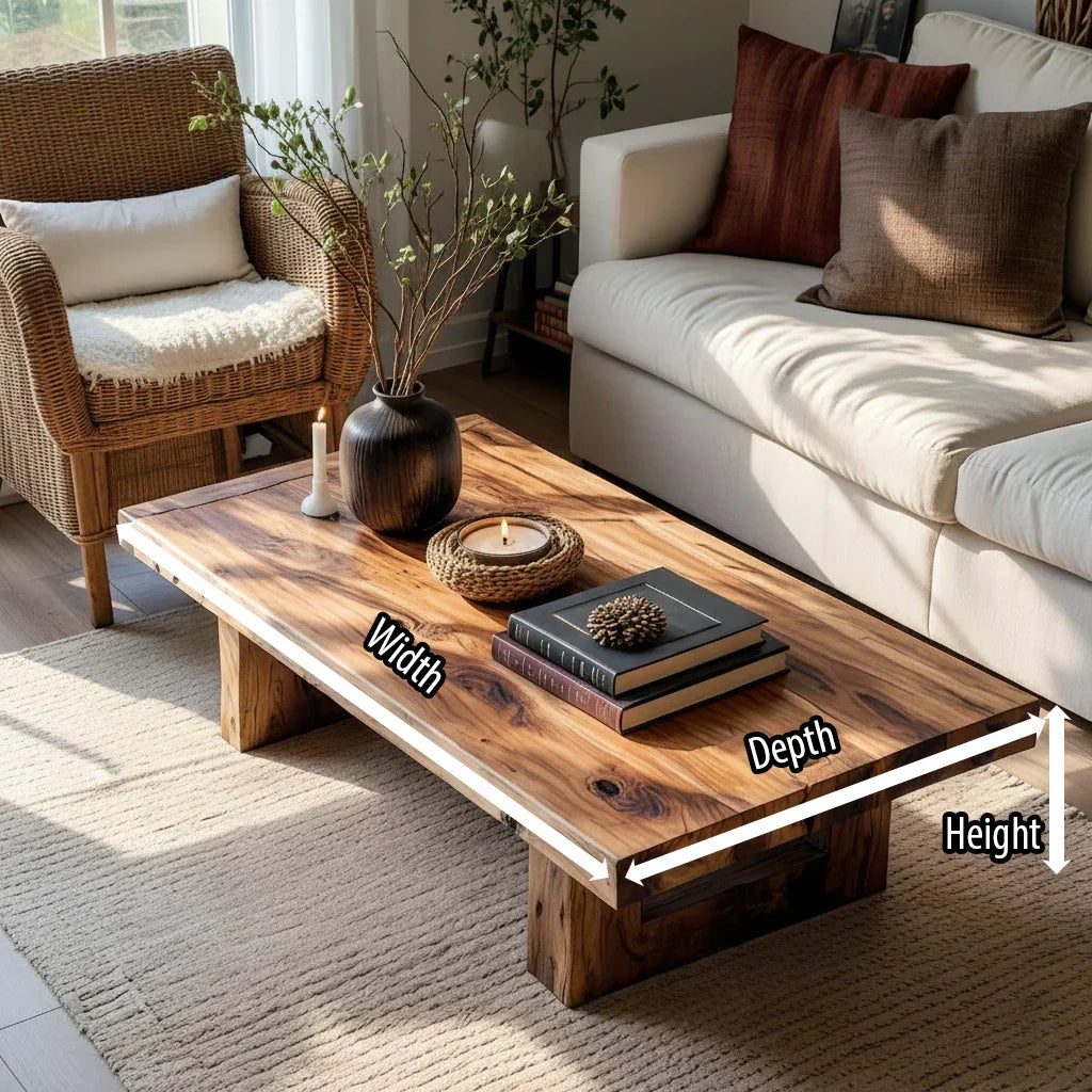 Handcrafted Solid Wood Coffee Table Rustic Low Block Center Table