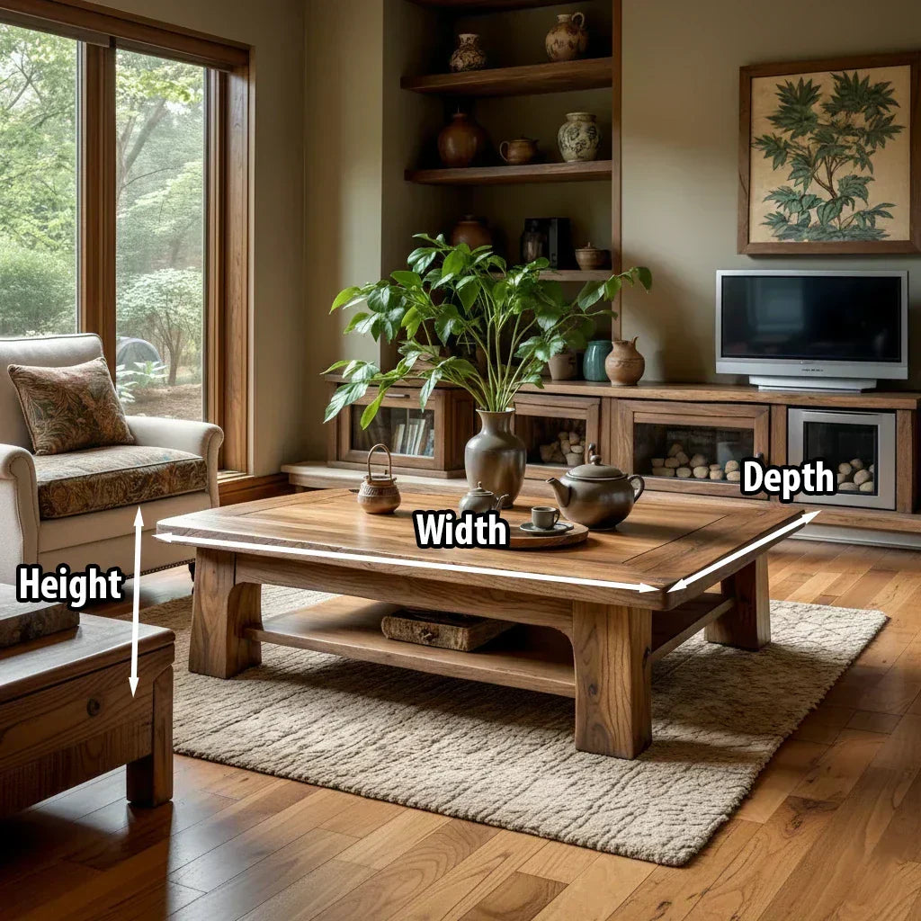 Solid Wood Coffee Table with Shelf Storage for Living Room