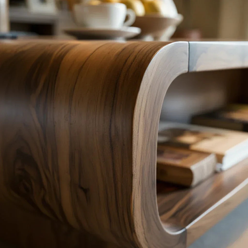 Curved Solid Wood Coffee Table with Open Shelf Storage