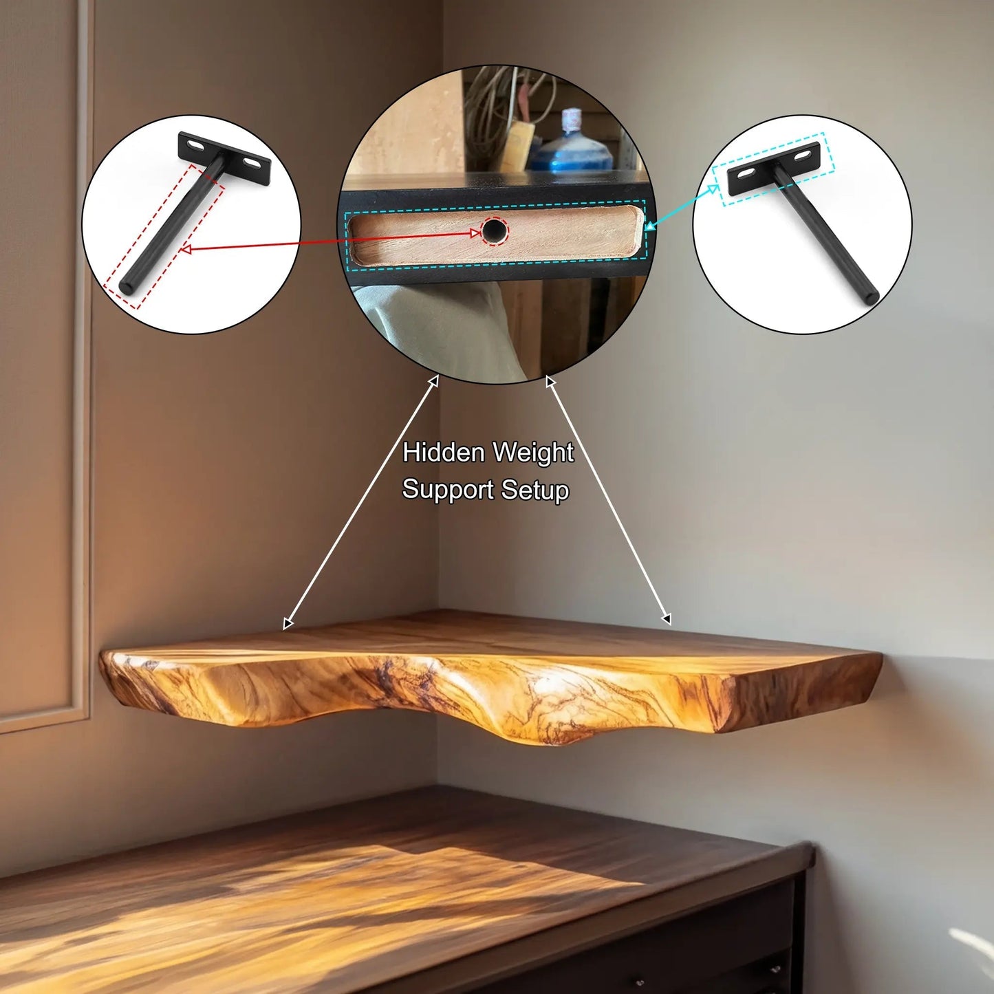 Halvren Live Edge Solid Wood Floating Shelf SPA520520 Kitchnce
