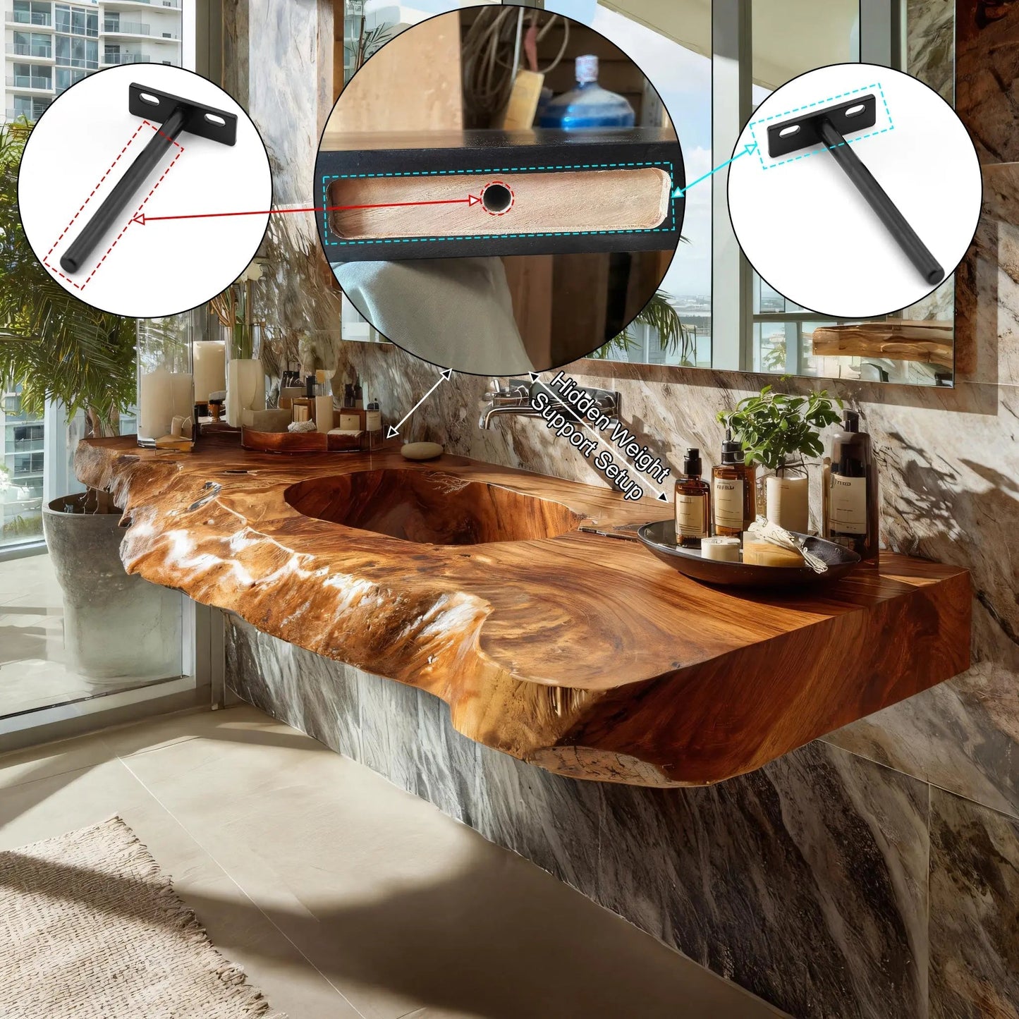 Kaelvyn Live Edge Solid Wood Floating Bathroom Vanity with Integrated Sink SPA254428 Kitchnce