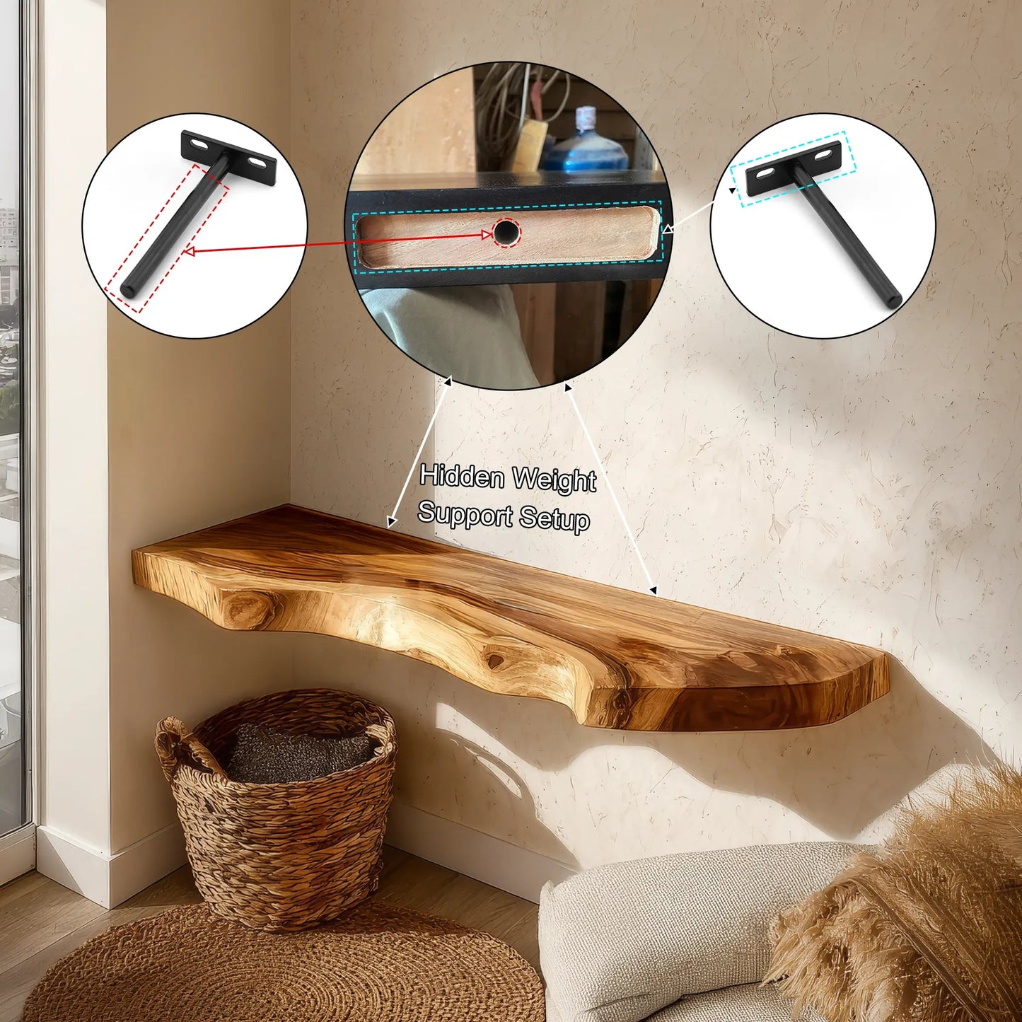 Kavion Live Edge Solid Wood Floating Shelf SPA486225 Kitchnce