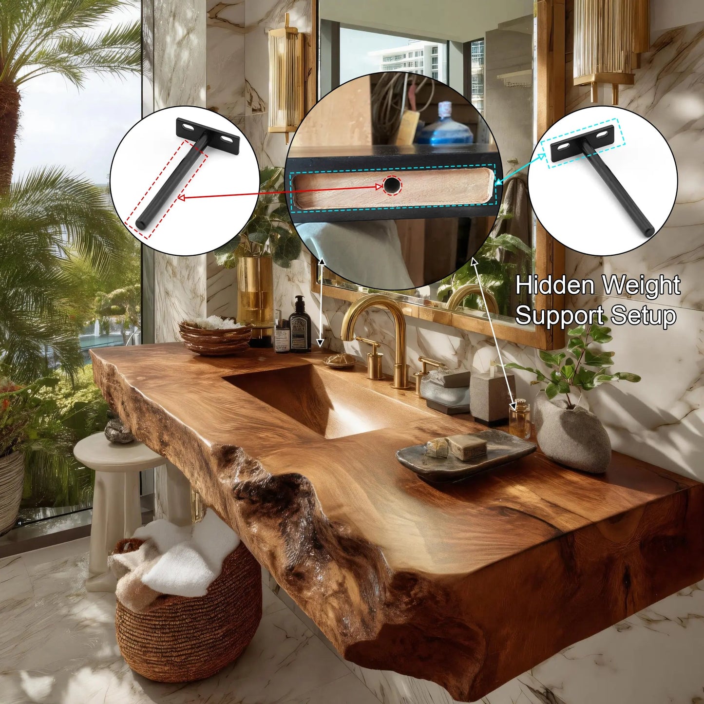 Kelvara Live Edge Solid Wood Floating Bathroom Vanity with Integrated Sink SPA439867 Kitchnce