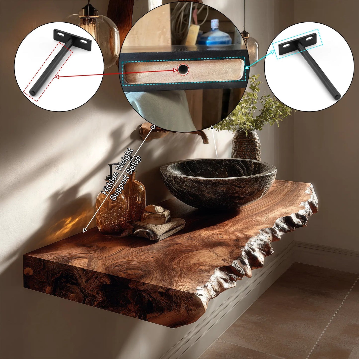 Kelvion Live Edge Solid Wood Floating Bathroom Vanity SPA514203 Kitchnce
